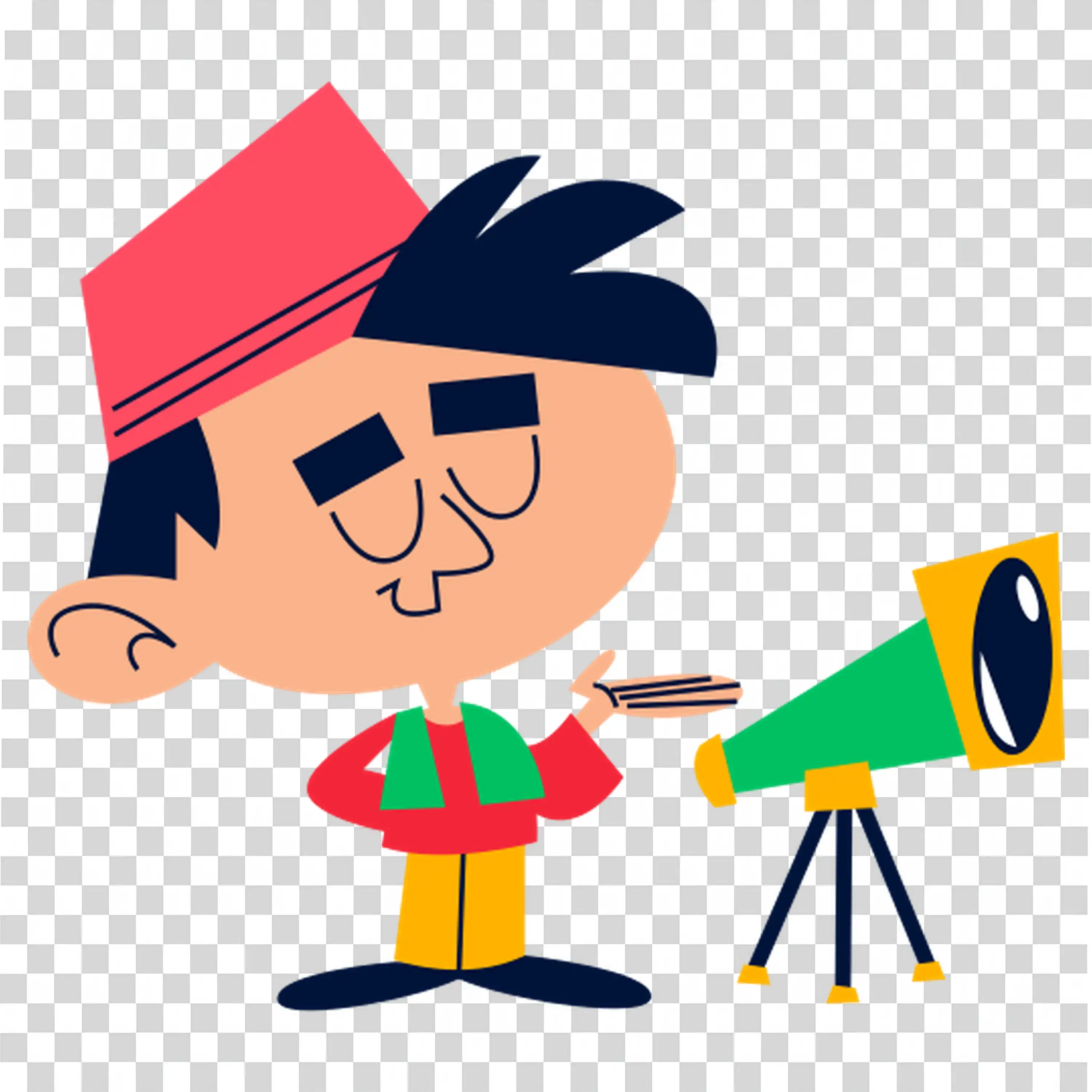 Curious boy looking through a telescope outdoors PNG