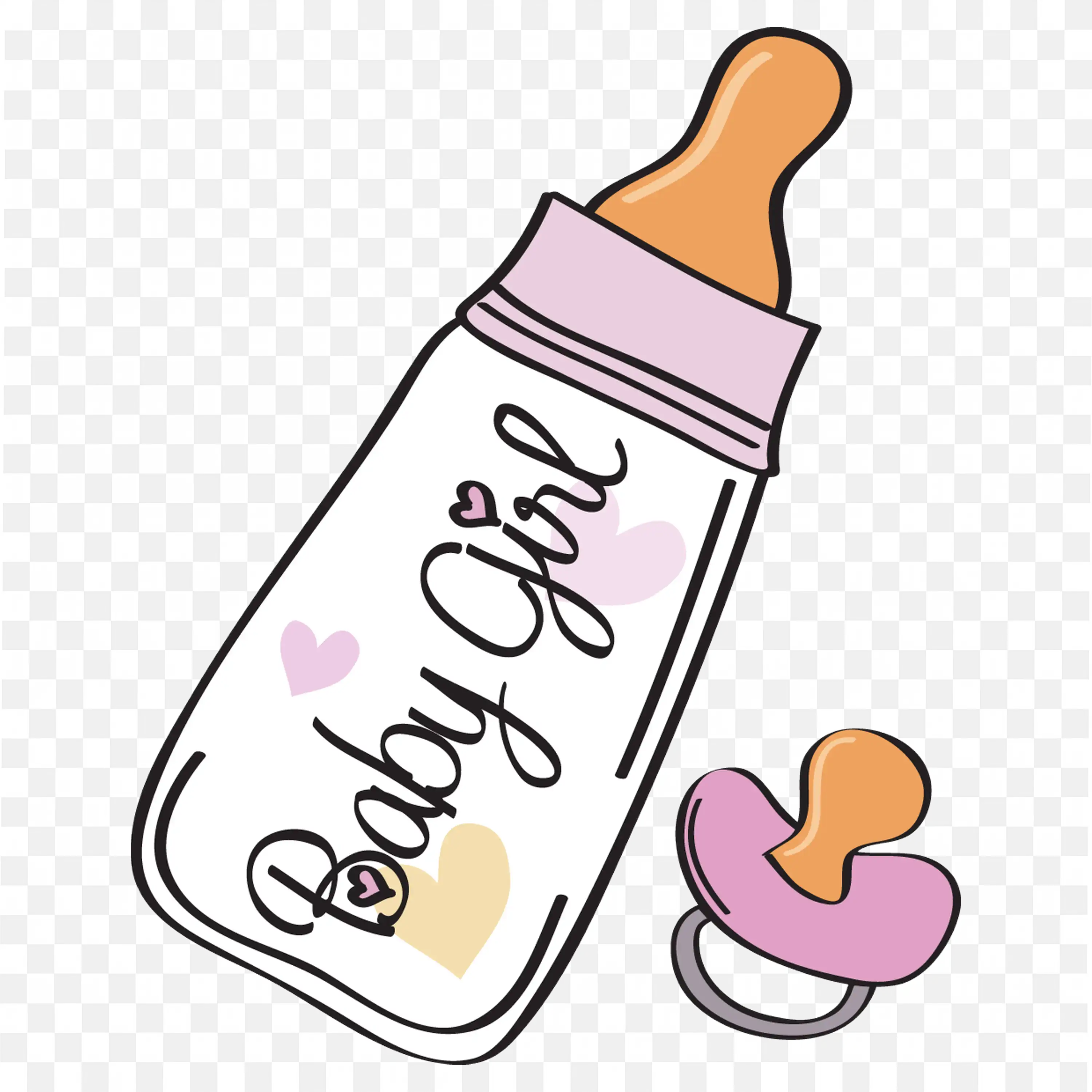 Cute Baby Girl Bottle with Hearts Design Free PNG Download