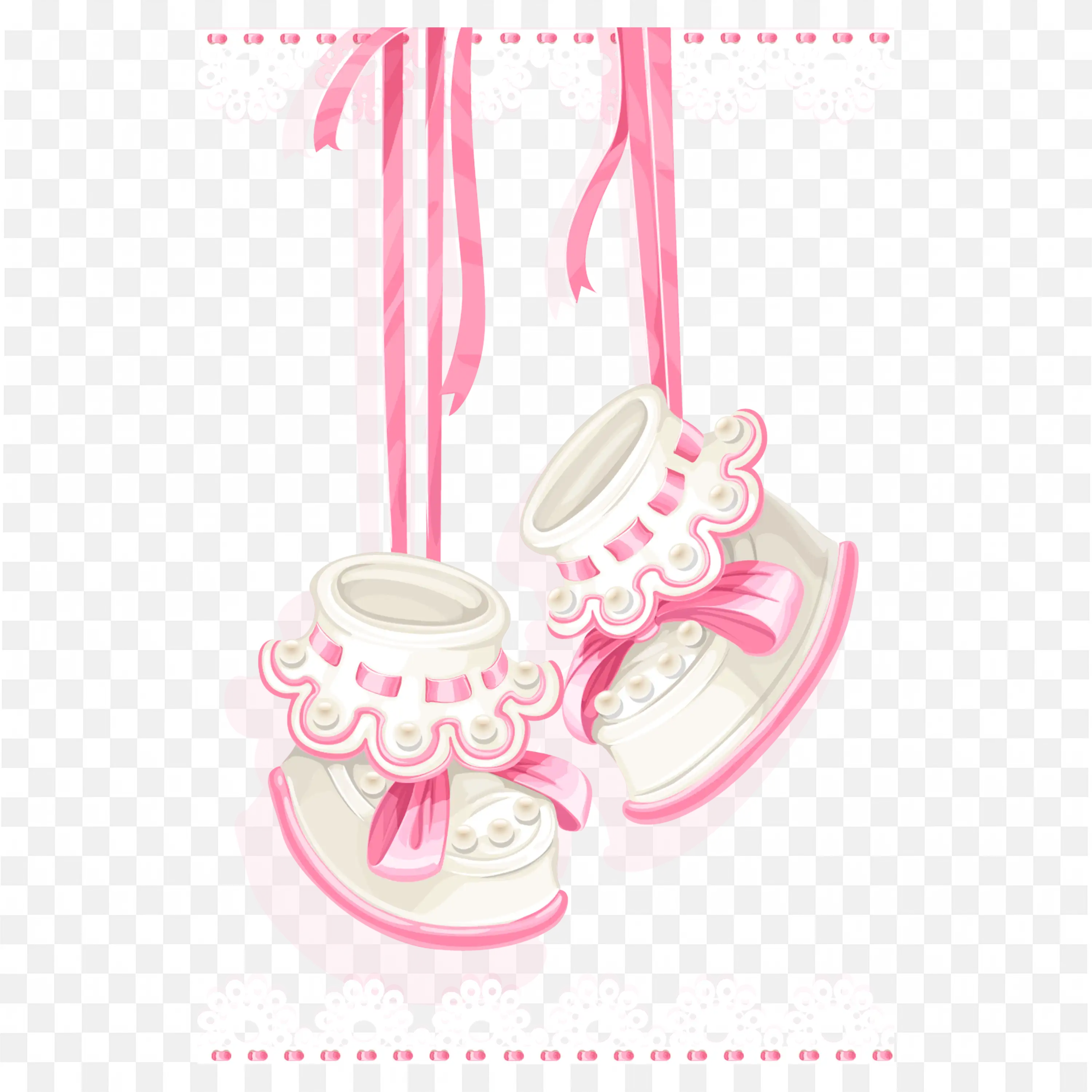 Cute Baby Girl Shoes with Lace and Hanging Ribbons PNG