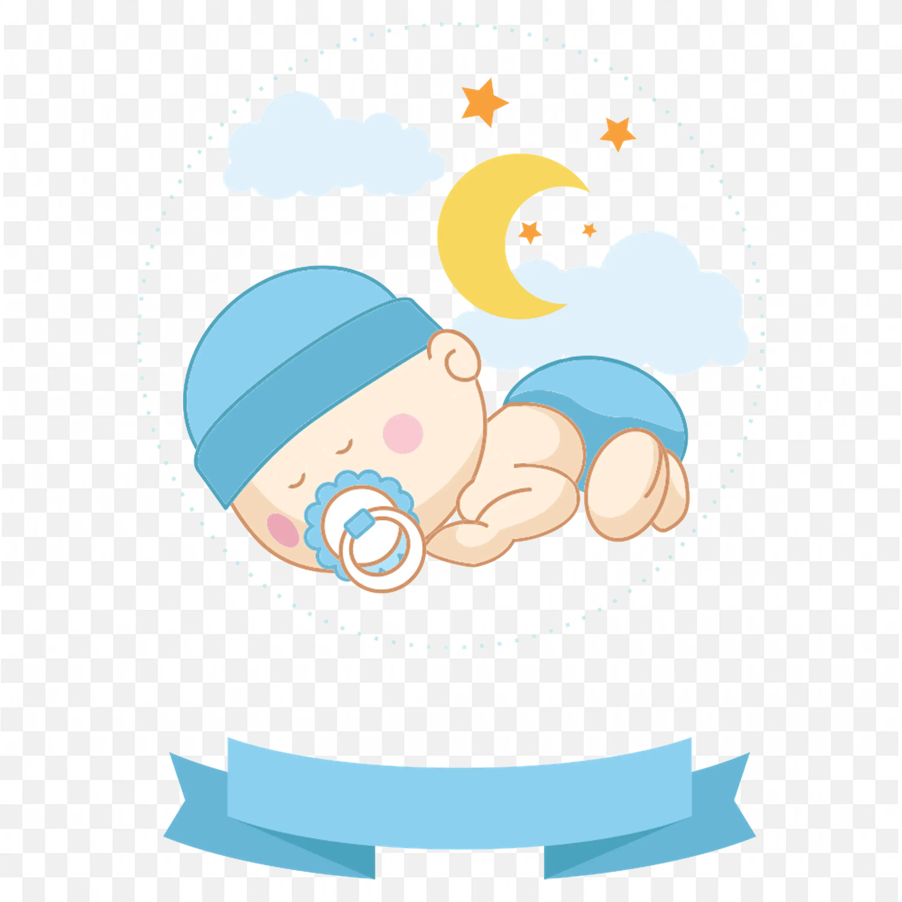 Cute Baby with Pacifier Under Moon and Stars PNG Download