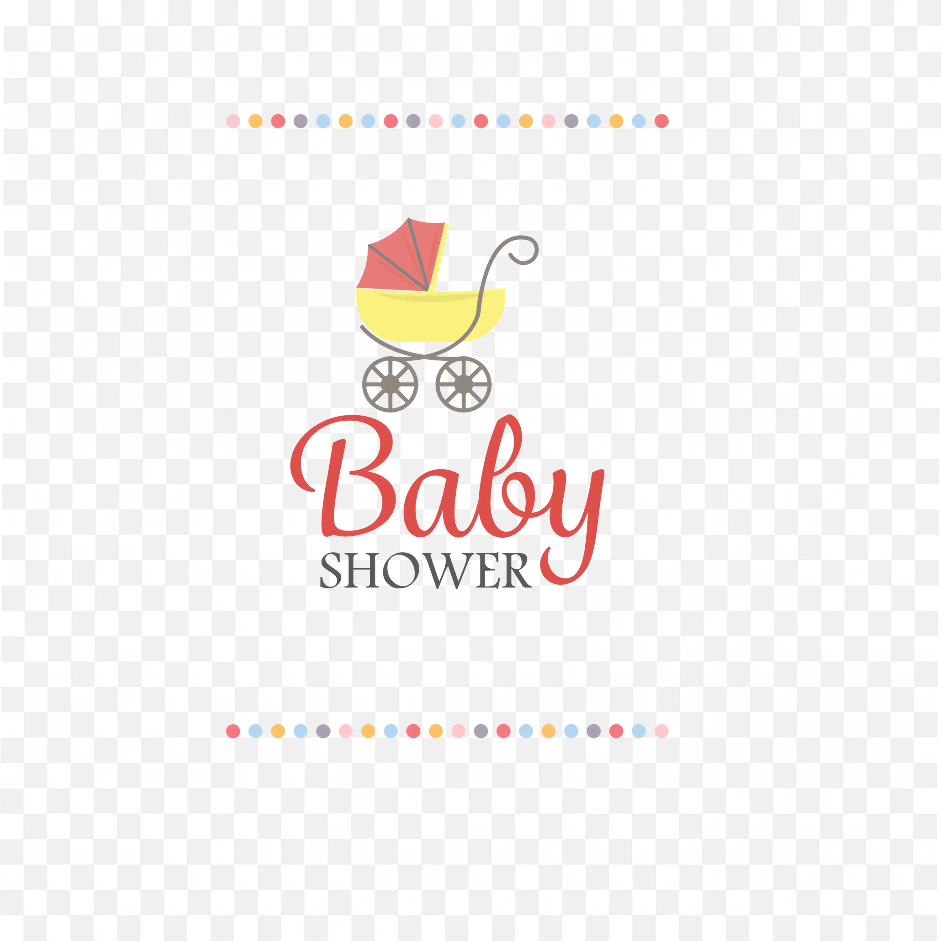 Cute Baby Shower Invitation Design with Cart and Dots PNG