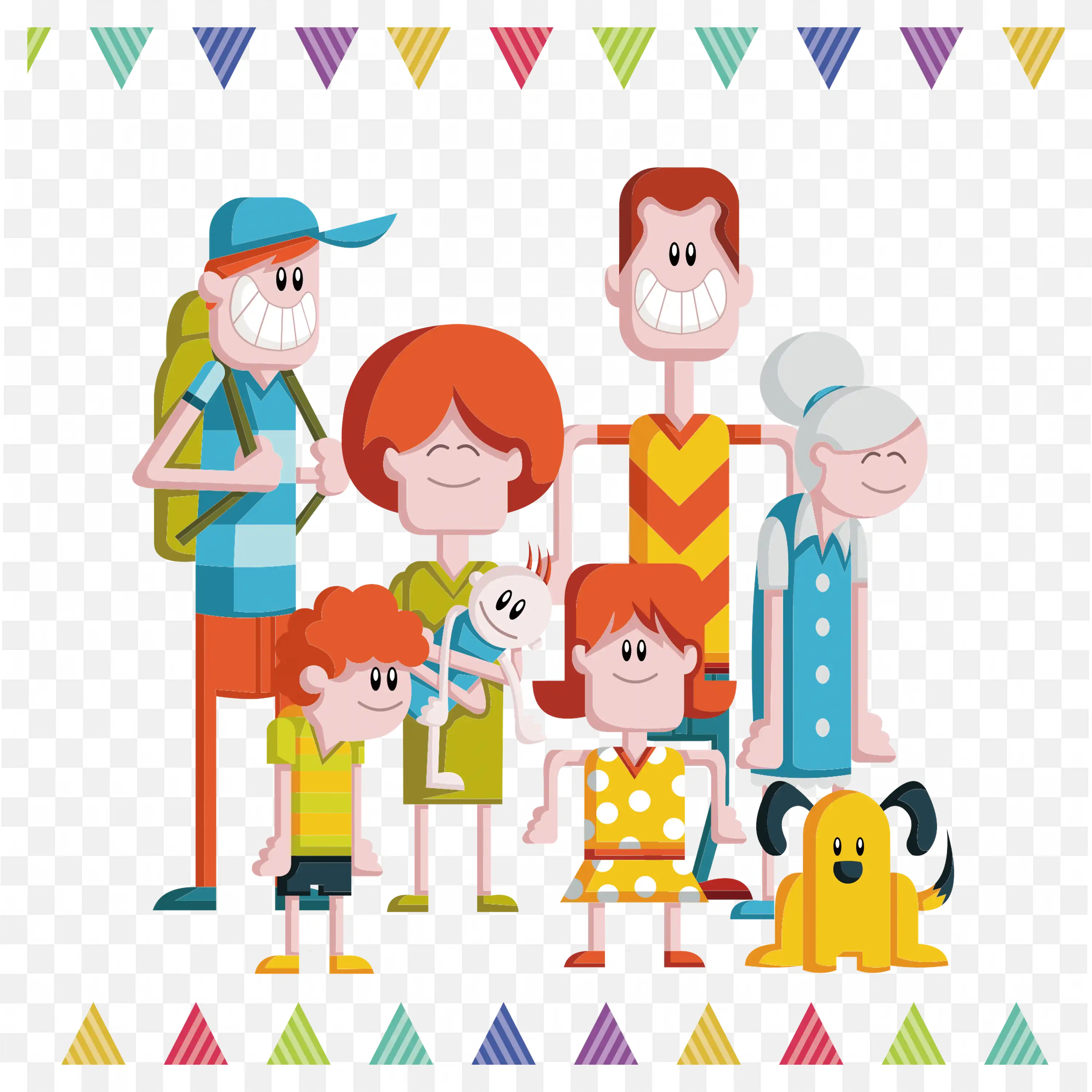Cute Cartoon Family Artwork with Parents and Children PNG