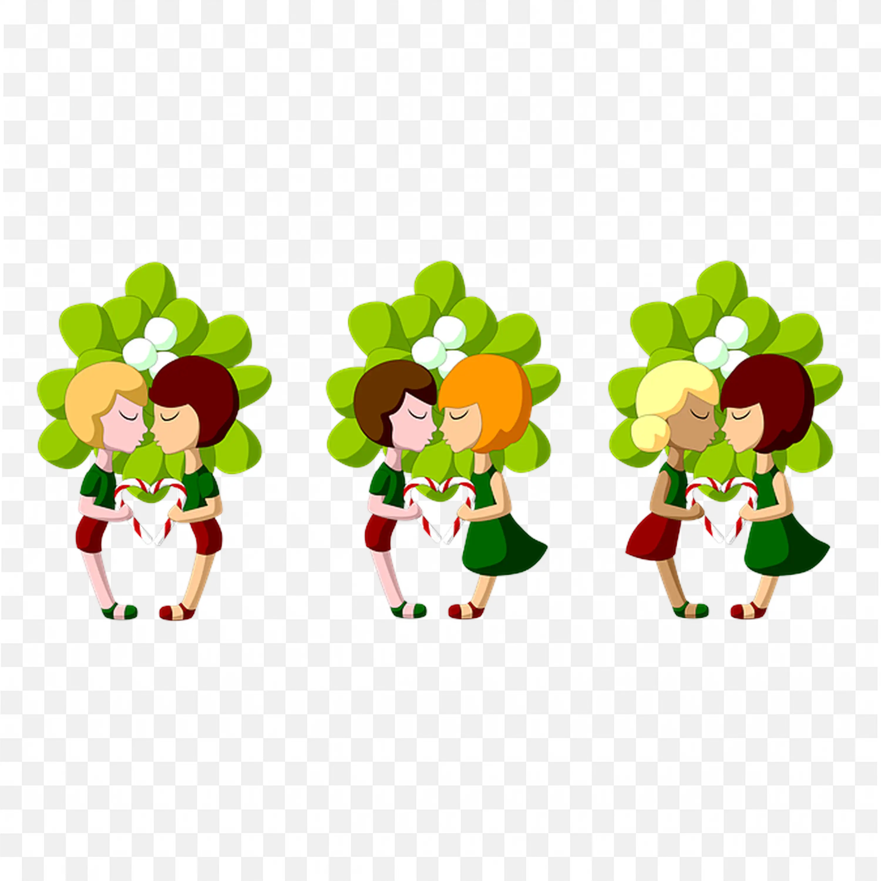 Cute Cartoon Girls Characters Holding Hands and Heart PNG