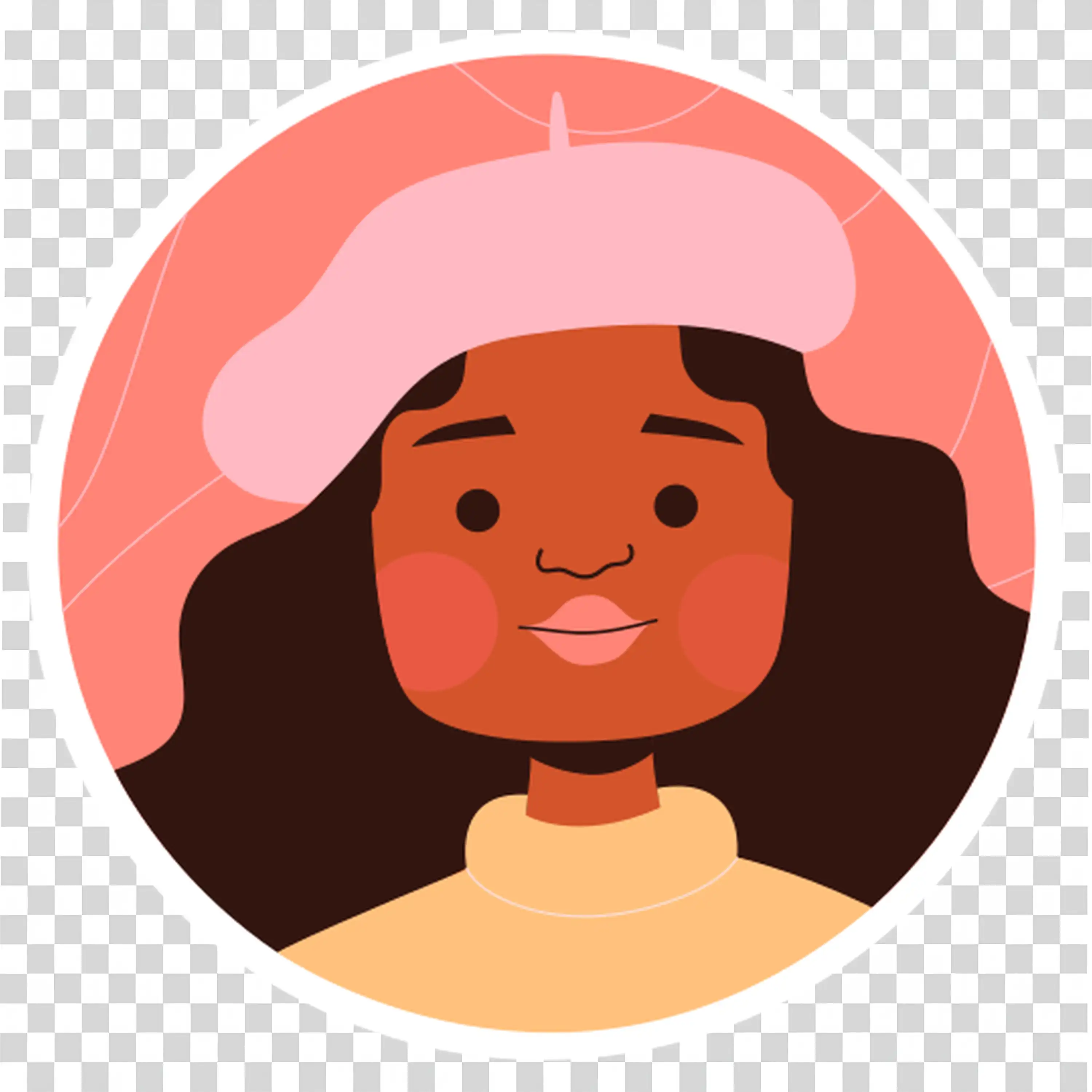 Cute Character in Pink Beret and Yellow Sweater Portrait