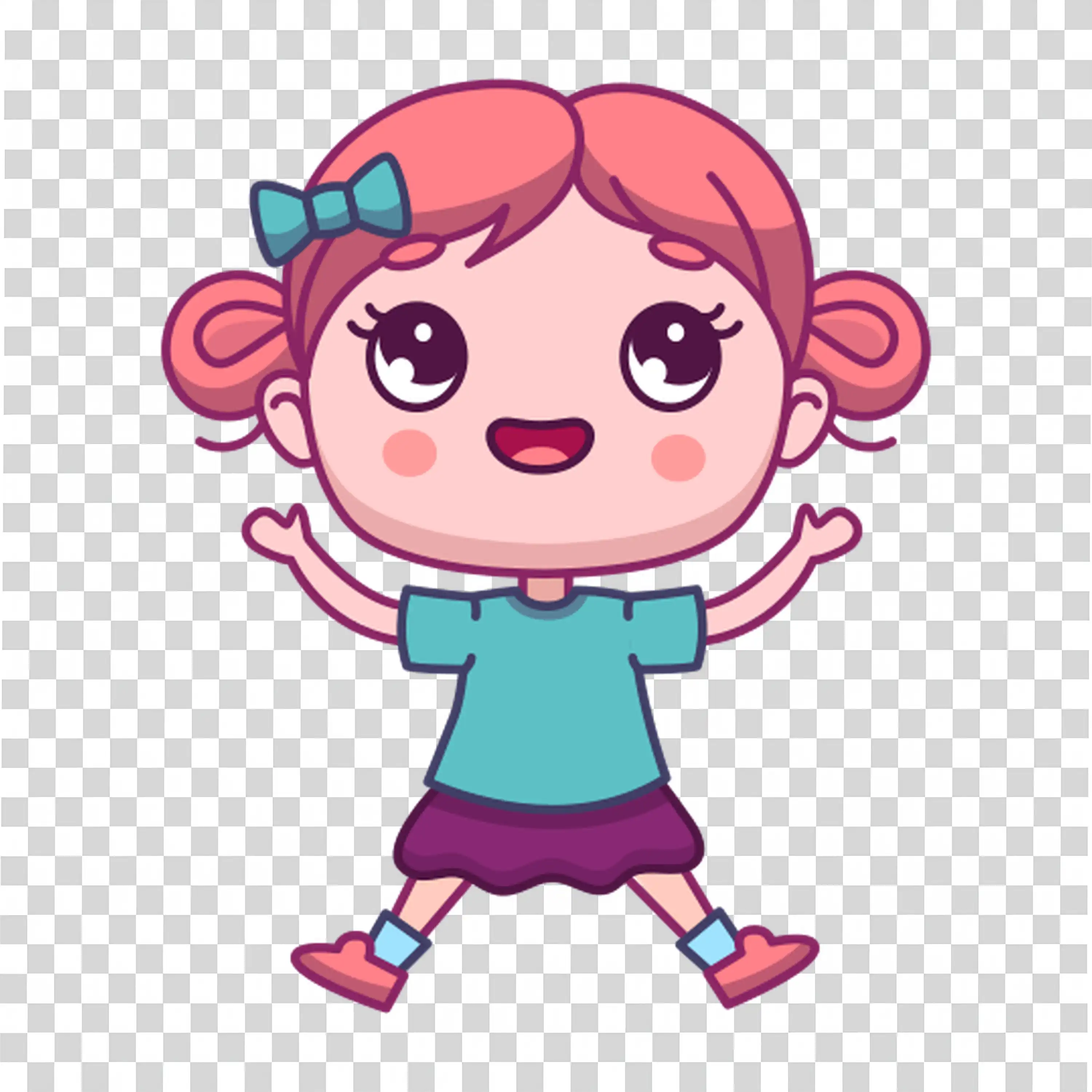 Cute girl character standing with open arms free PNG