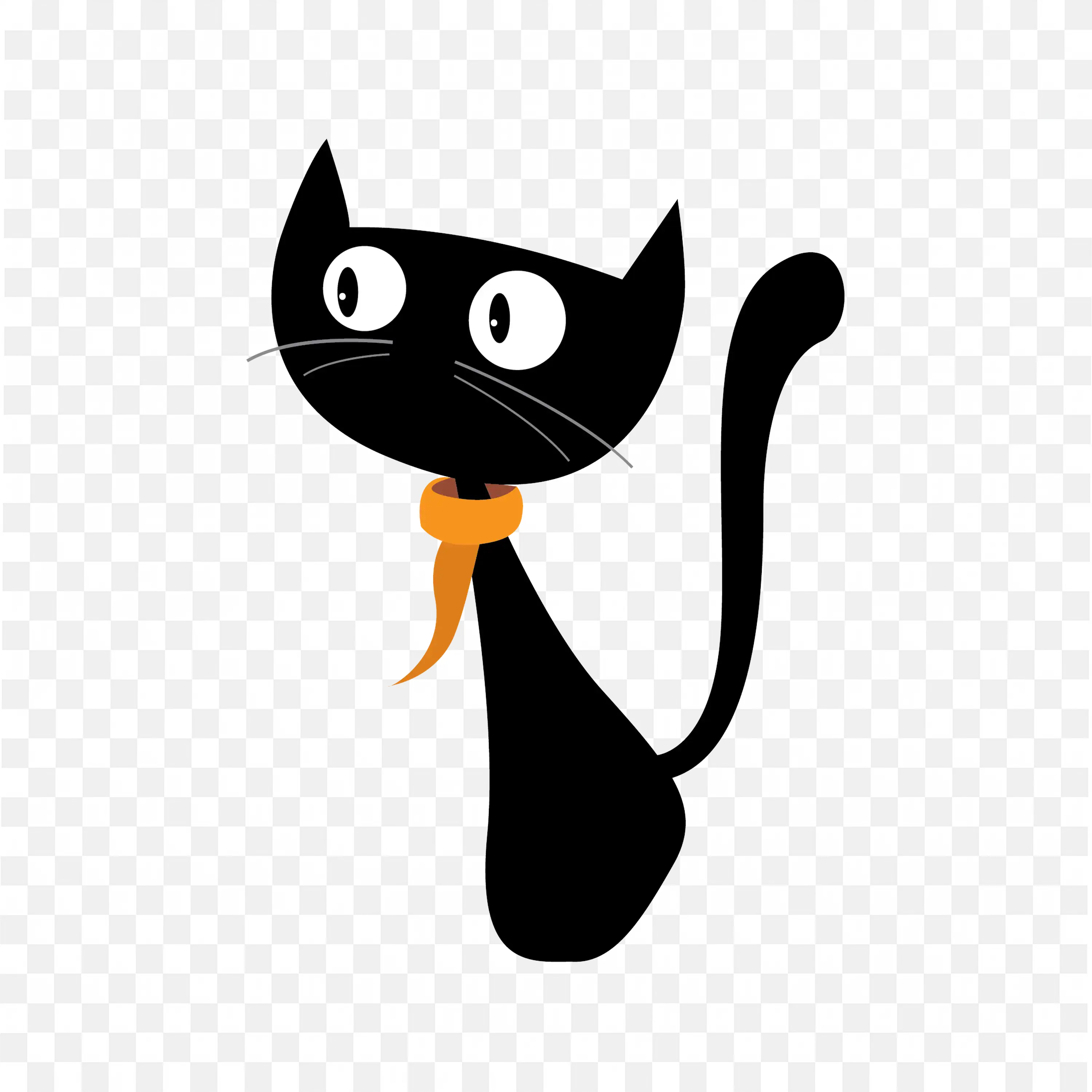 Cute Surprised Black Cat Face with Whiskers Png for Free