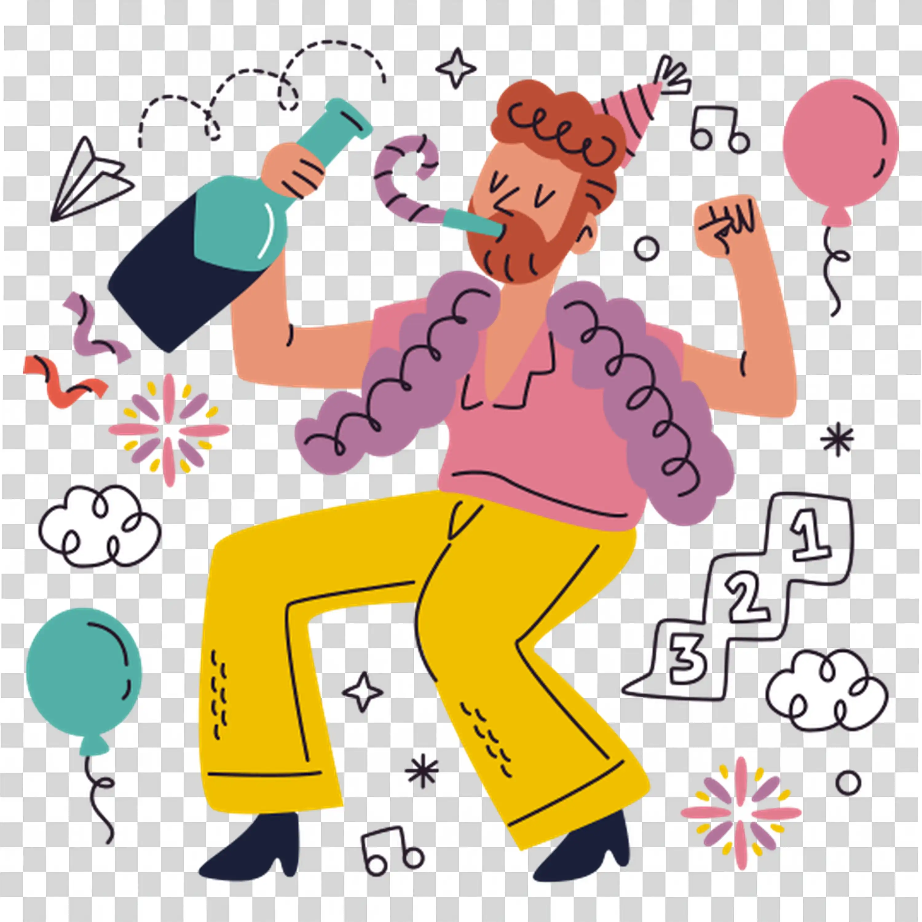 Dancing Man Surrounded by Music Notes and Joyful Vibes