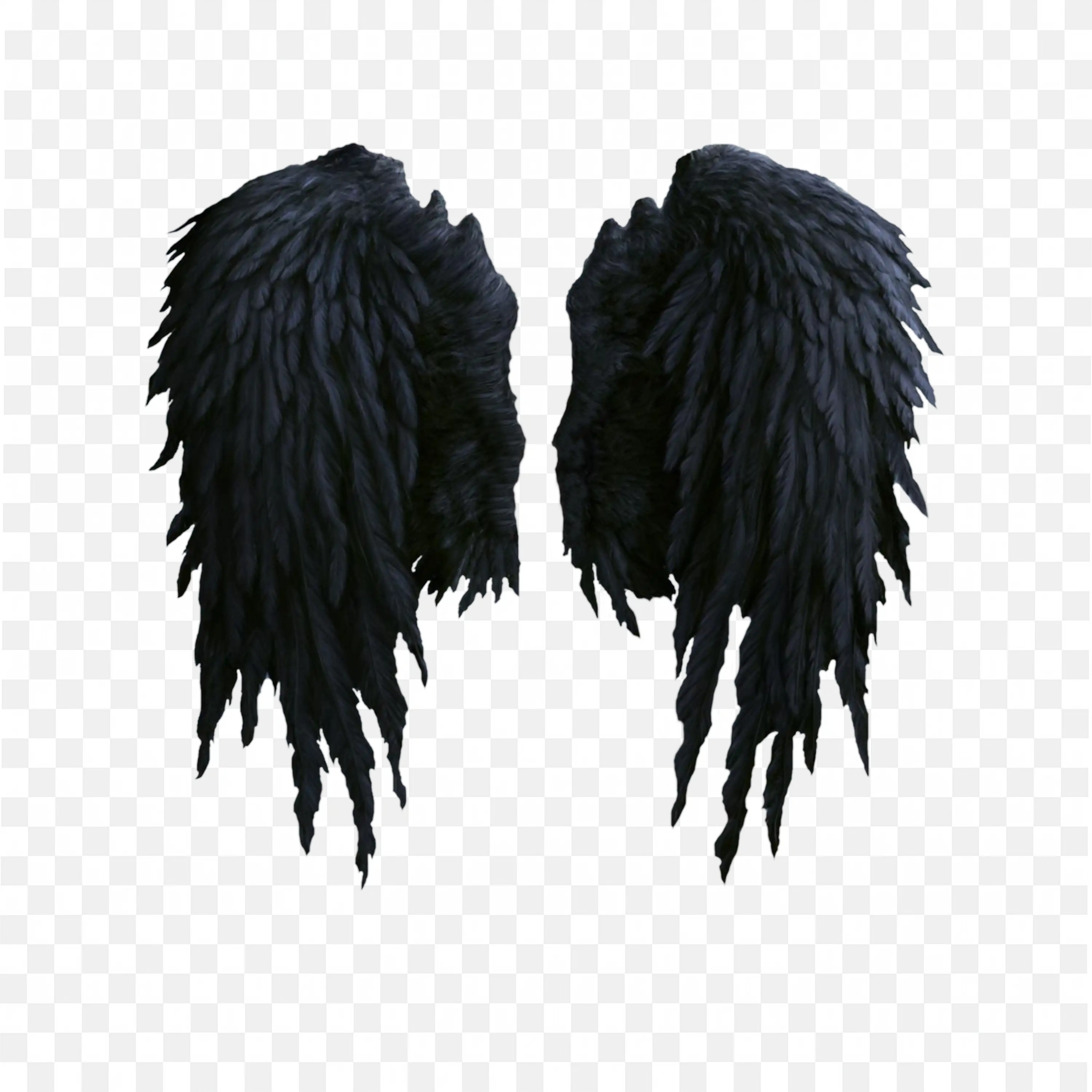 Dark Black Angel Wings with Detailed Feathers PNG Image