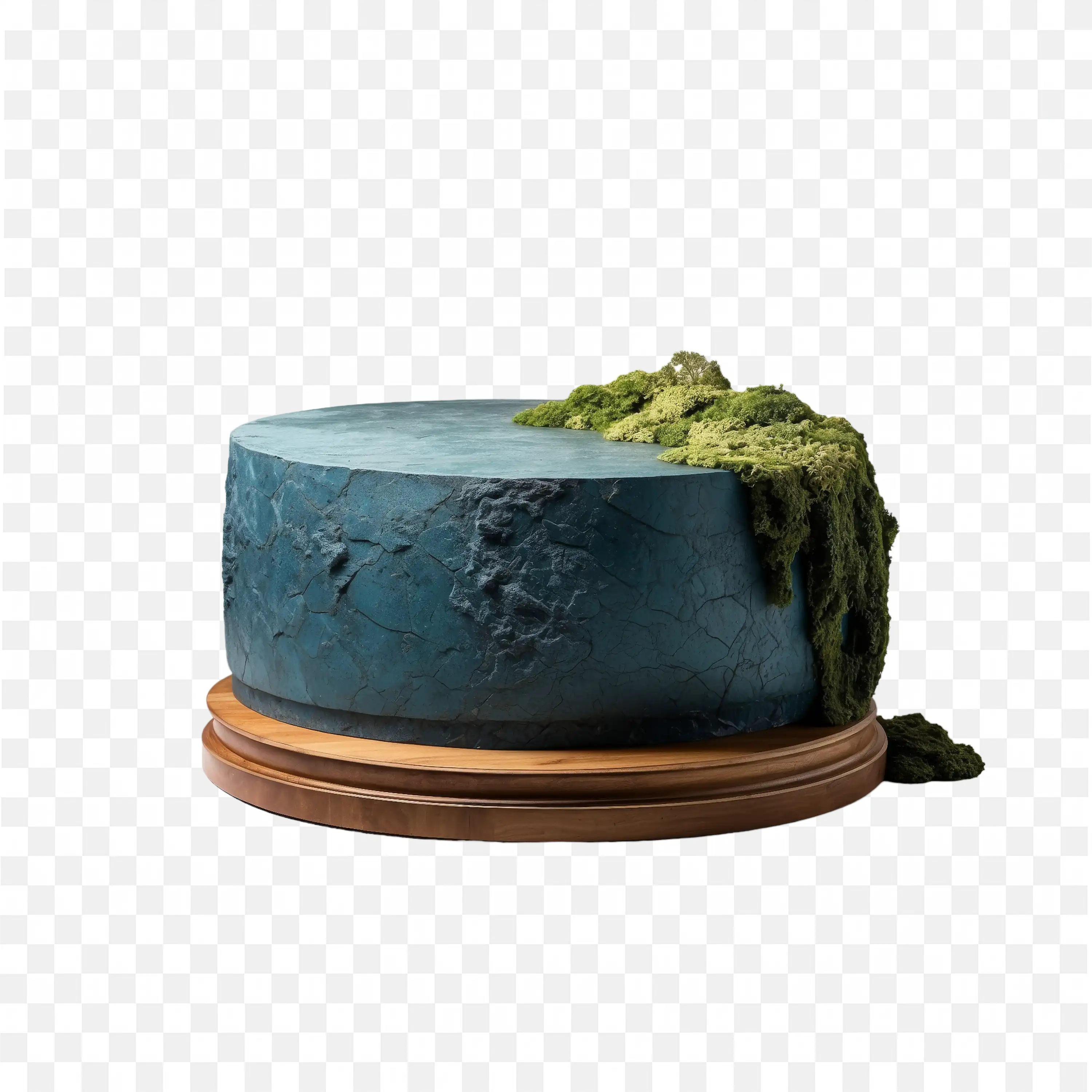 Dark Blue Round Base with Mossy Green Decoration Free PNG