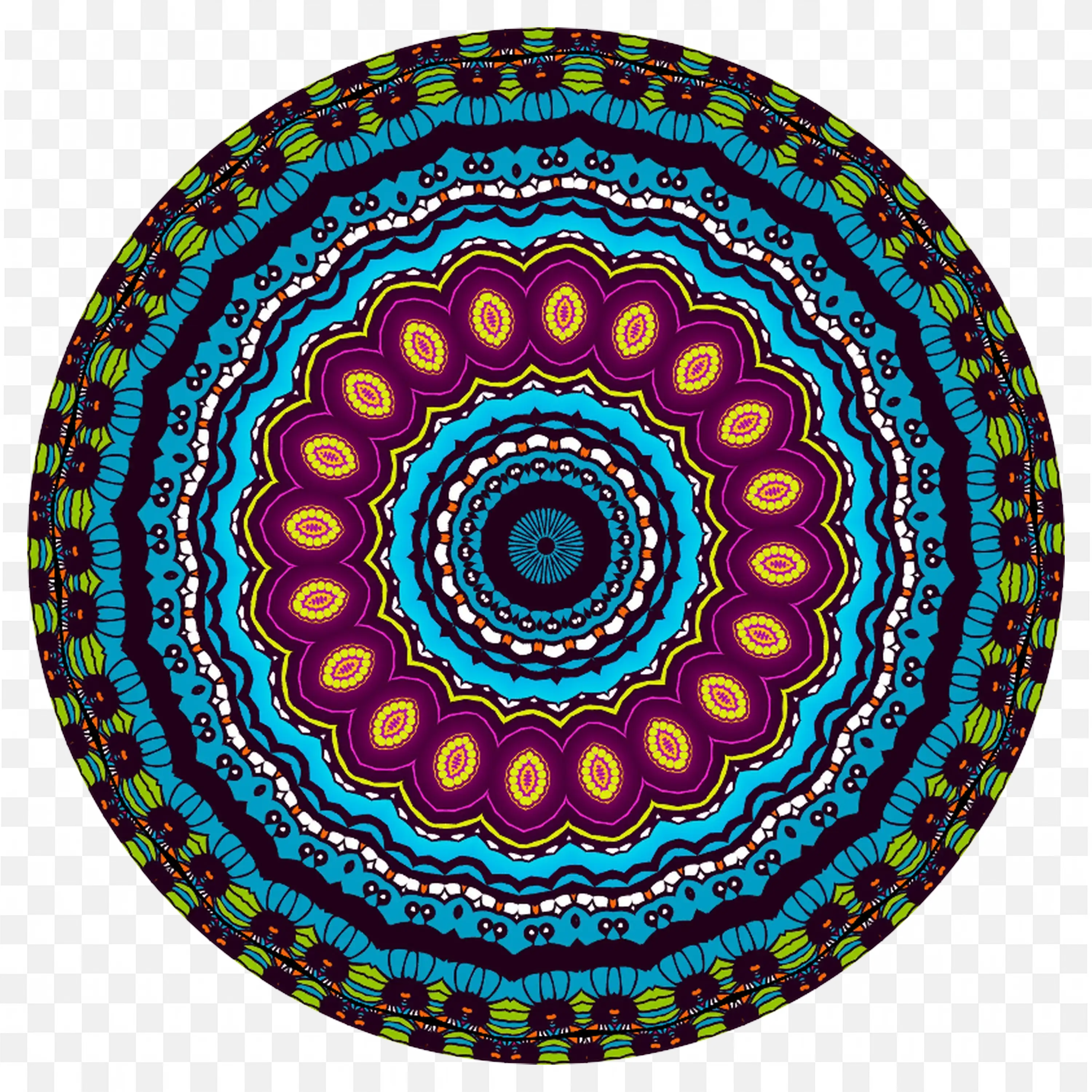 Dark Circular Mandala with Blue and Magenta Pattern PNG