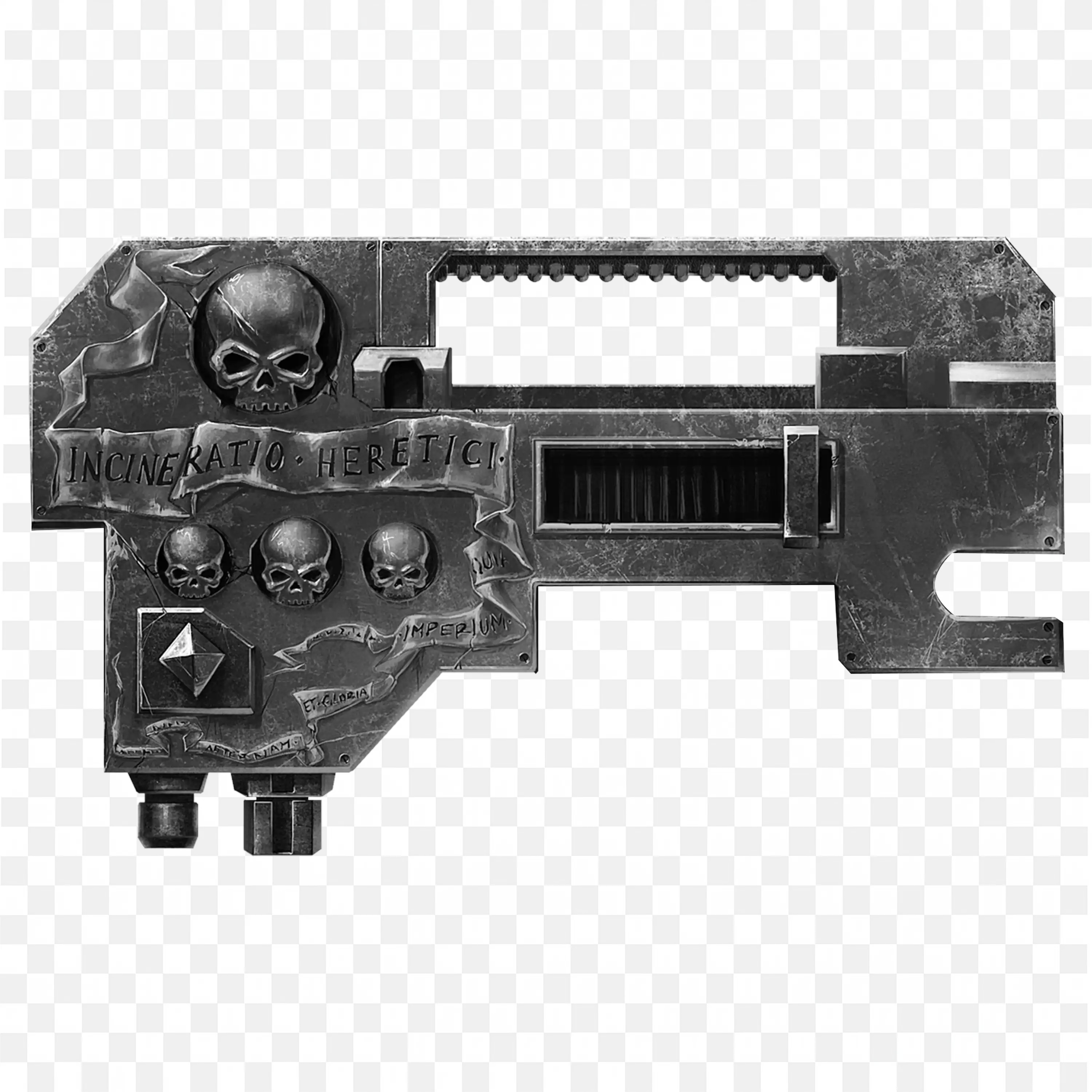 Dark Gothic Weapon with Skull and Ancient Design PNG