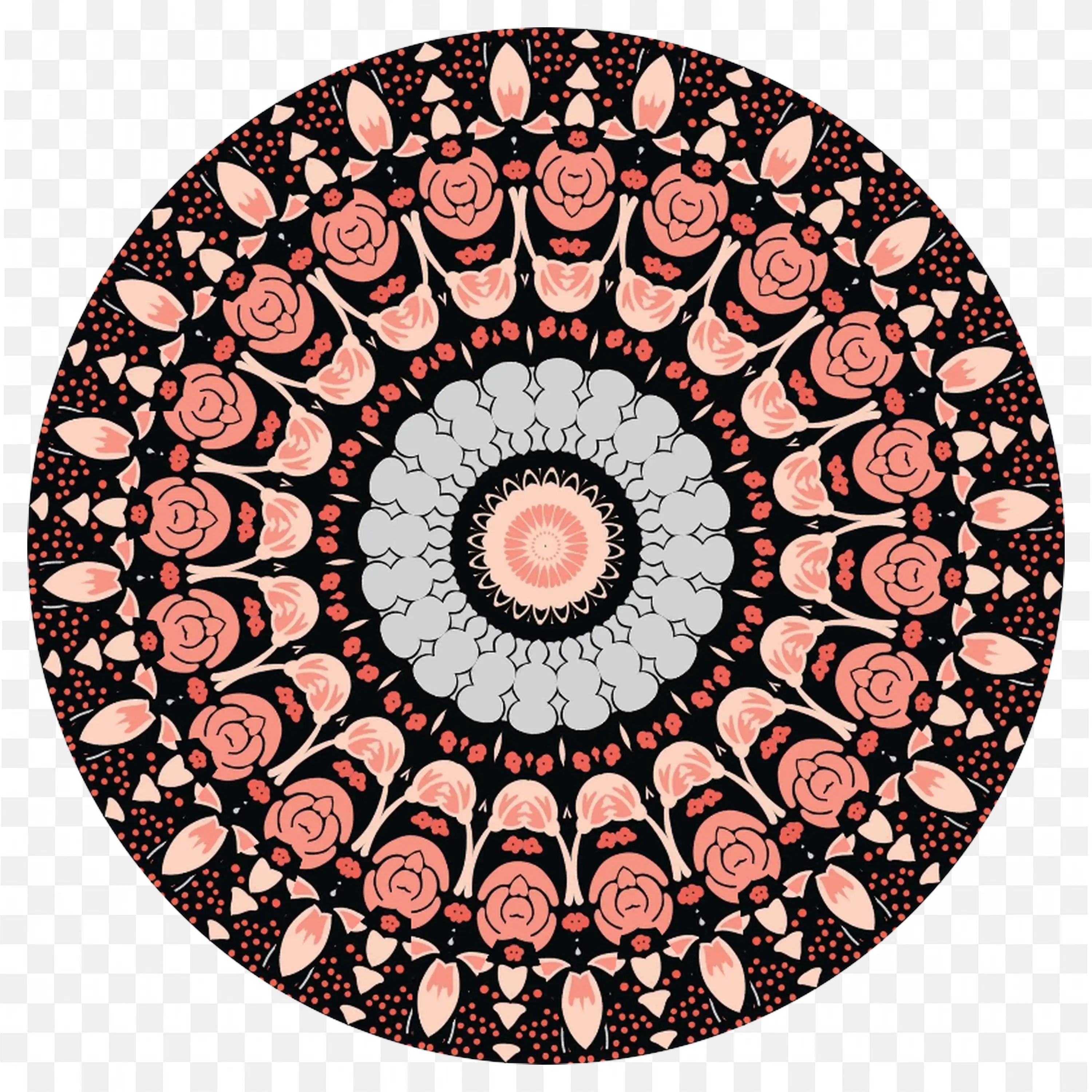 Dark Mandala with Peach Rose Pattern Free PNG Download