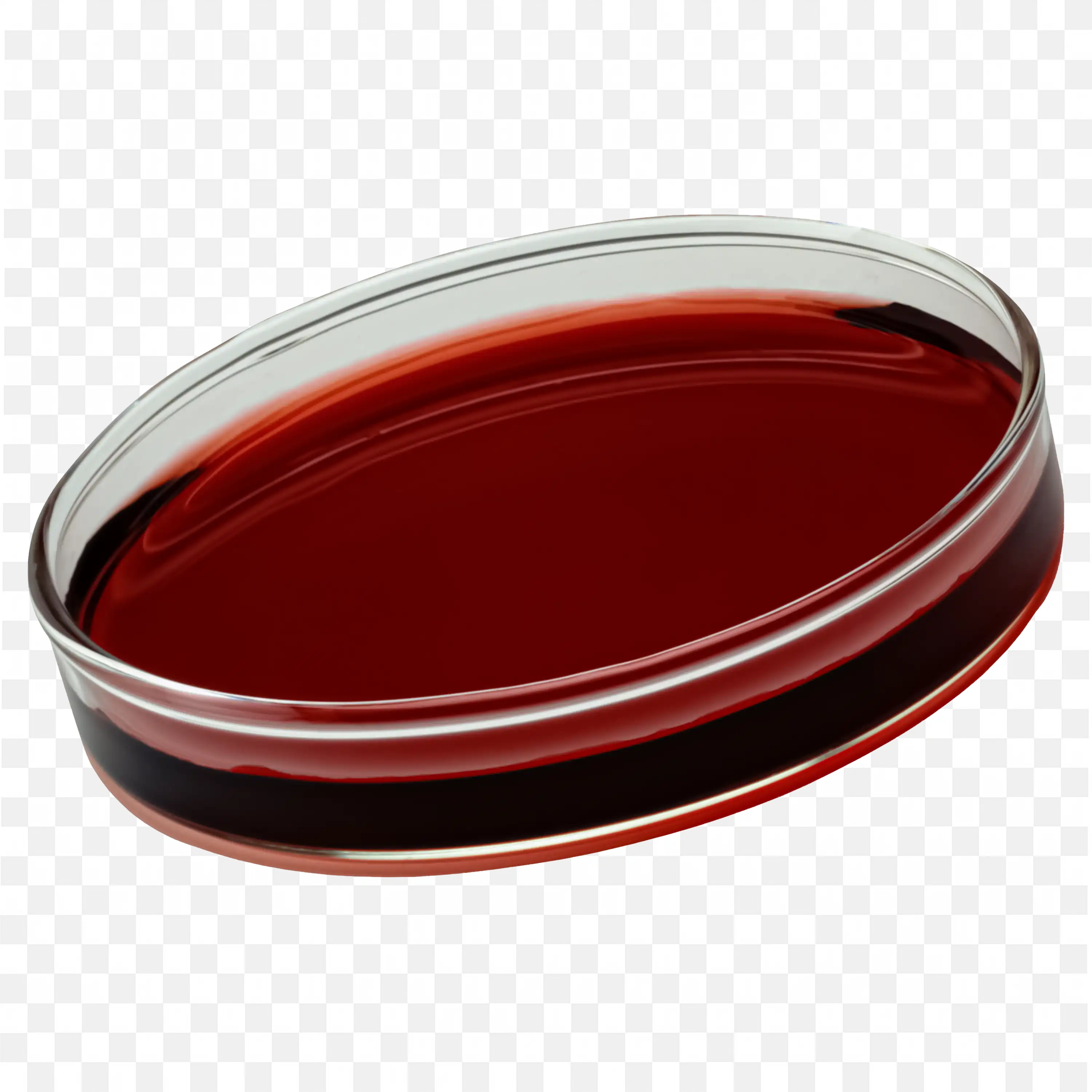 Dark Red Petri Dish Top View with Liquid Sample Free PNG