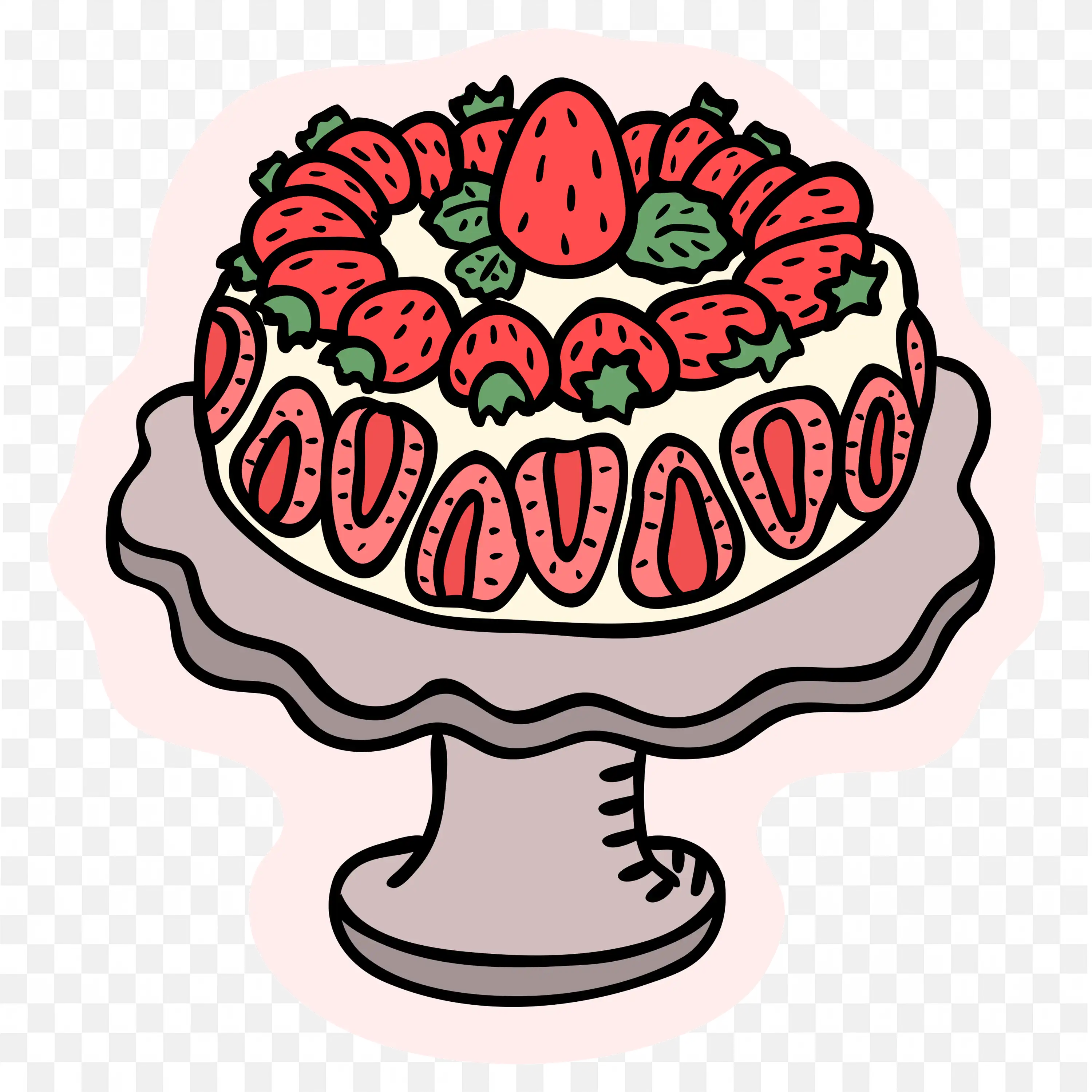 Delicious Strawberry Cake Drawing on Cake Stand Free PNG
