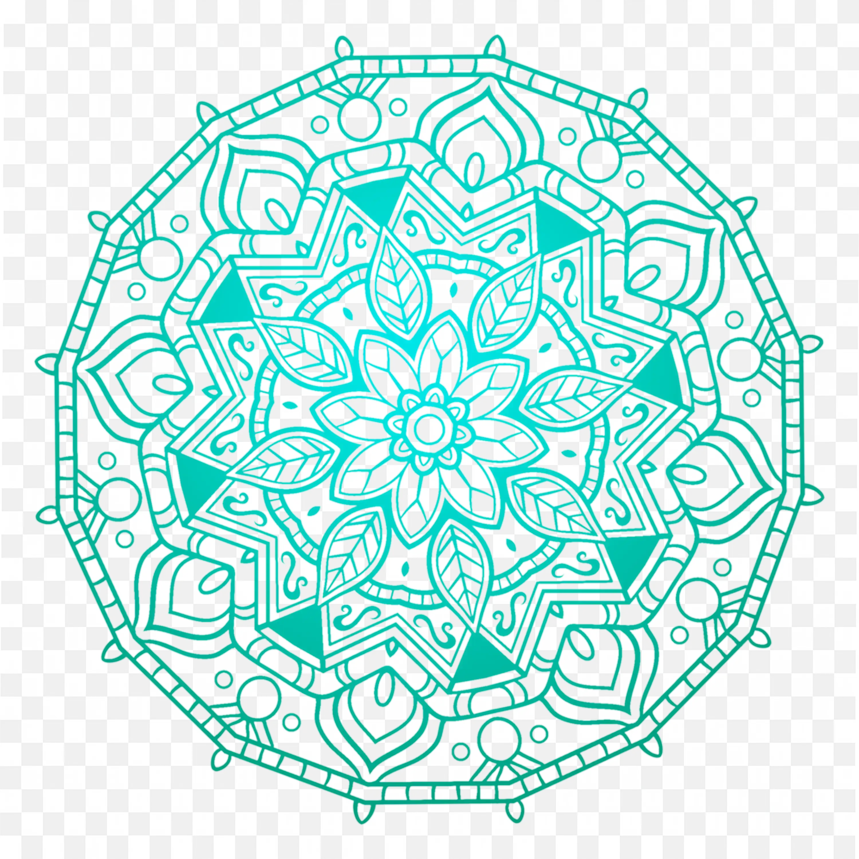 Detailed Aqua Mandala Floral Pattern Artwork PNG Download