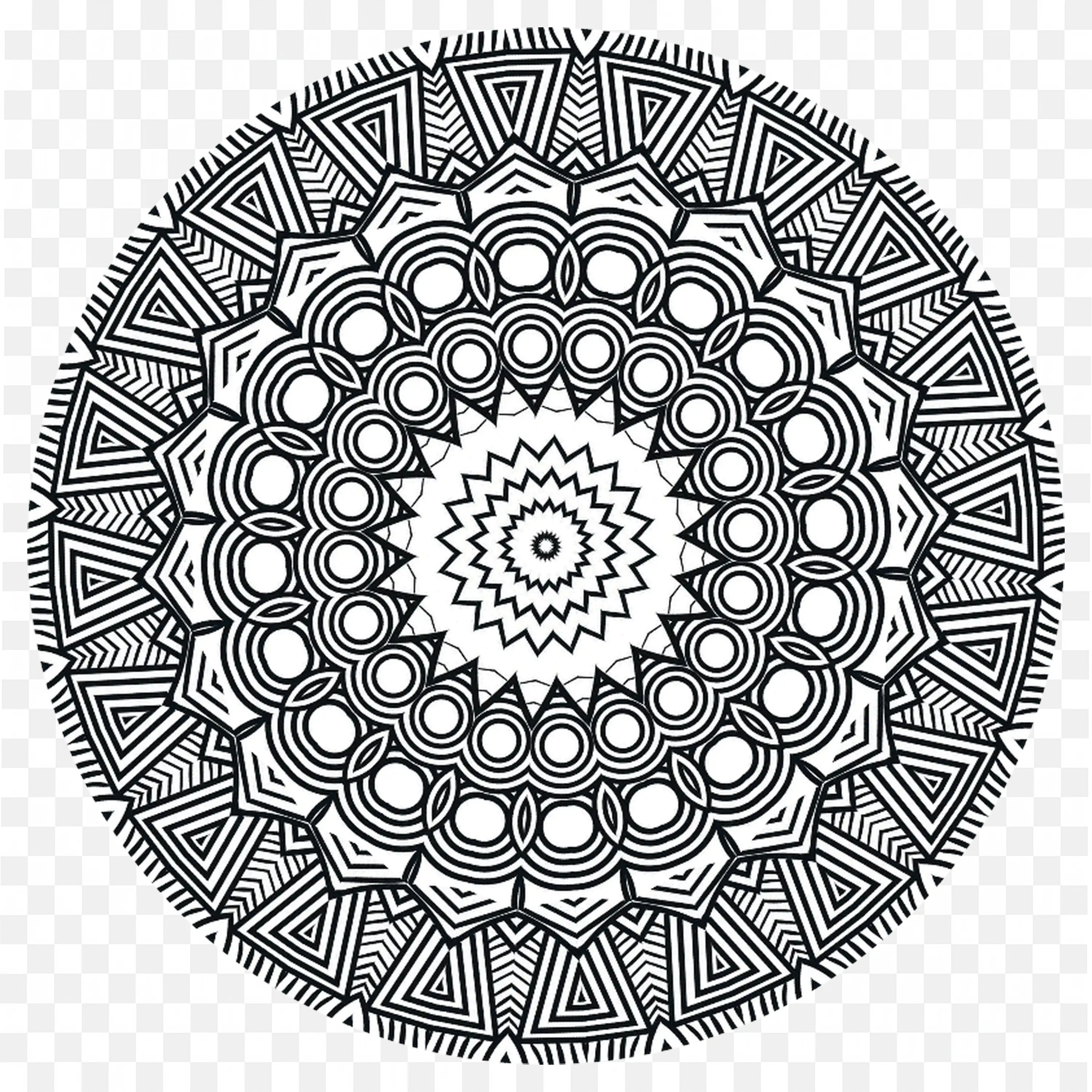 Detailed Black and White Mandala with Circles Free PNG