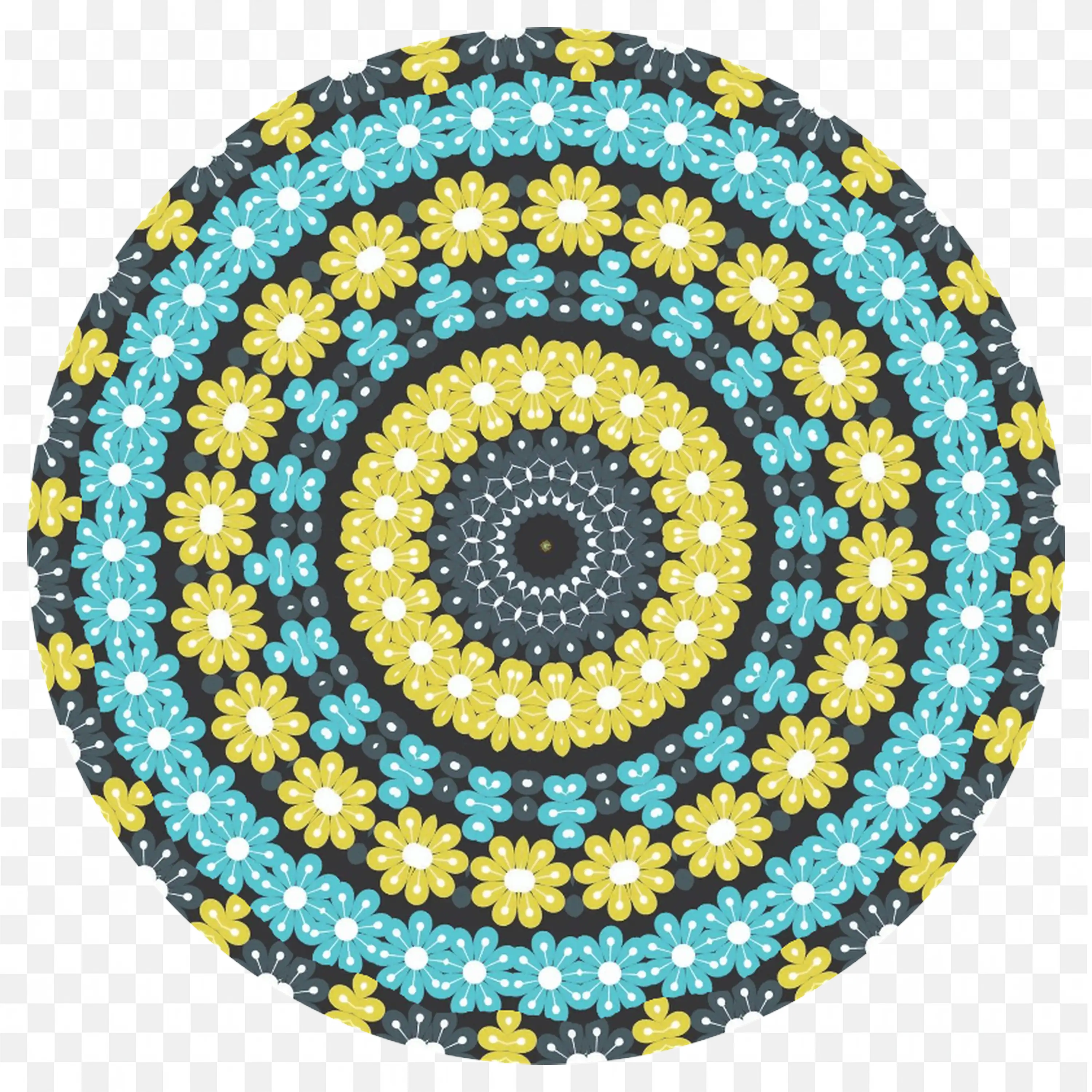 Detailed Blue Yellow Mandala with Geometric Floral Art