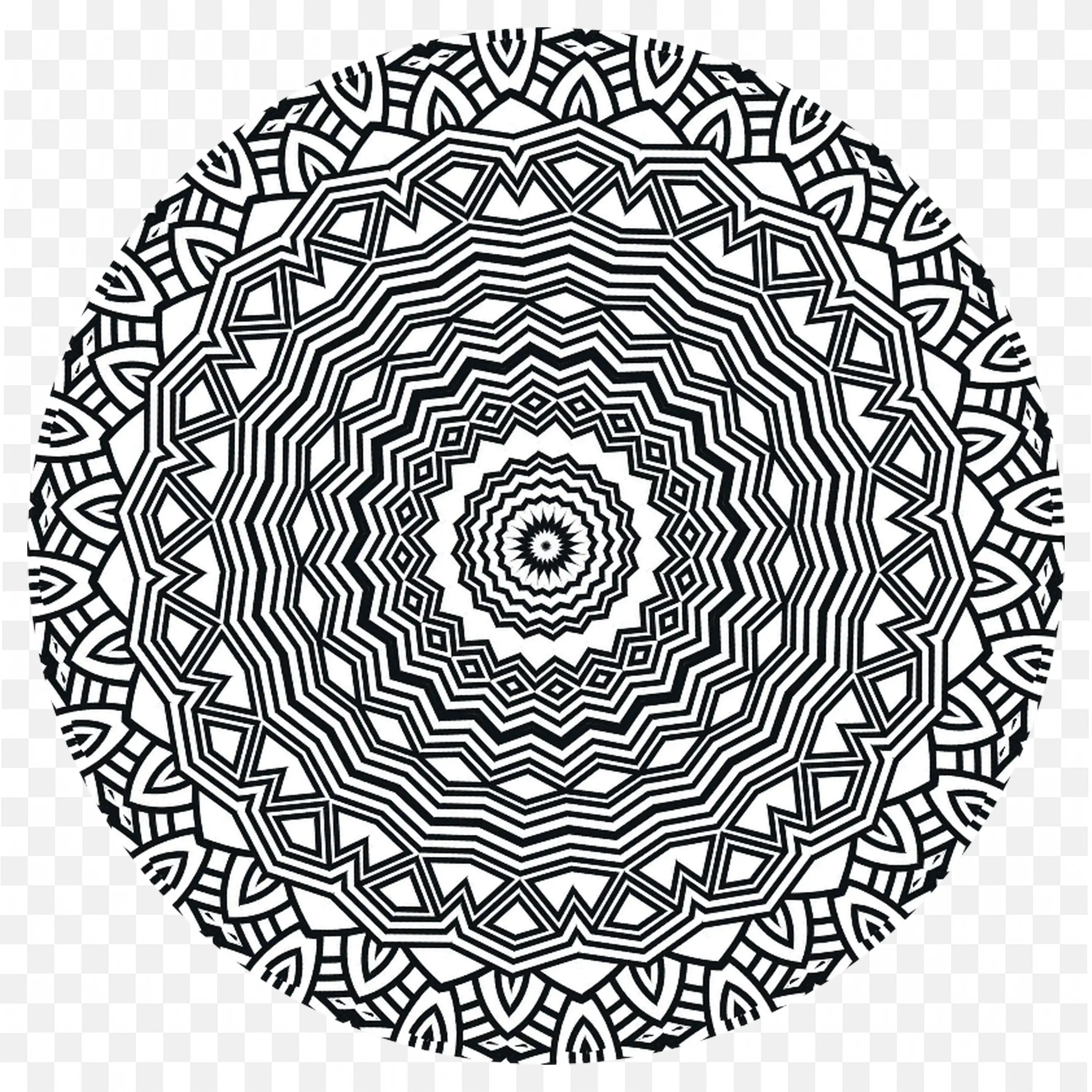 Detailed Symmetrical Mandala Design in Black and White Style