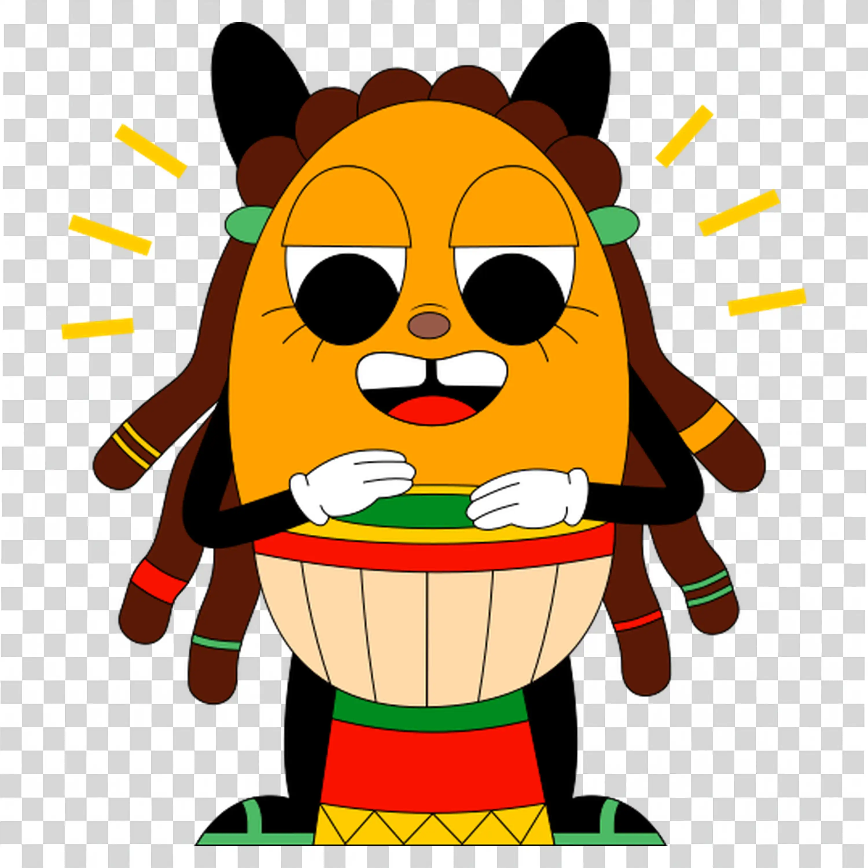 Dog in costume playing drums and feeling proud free PNG