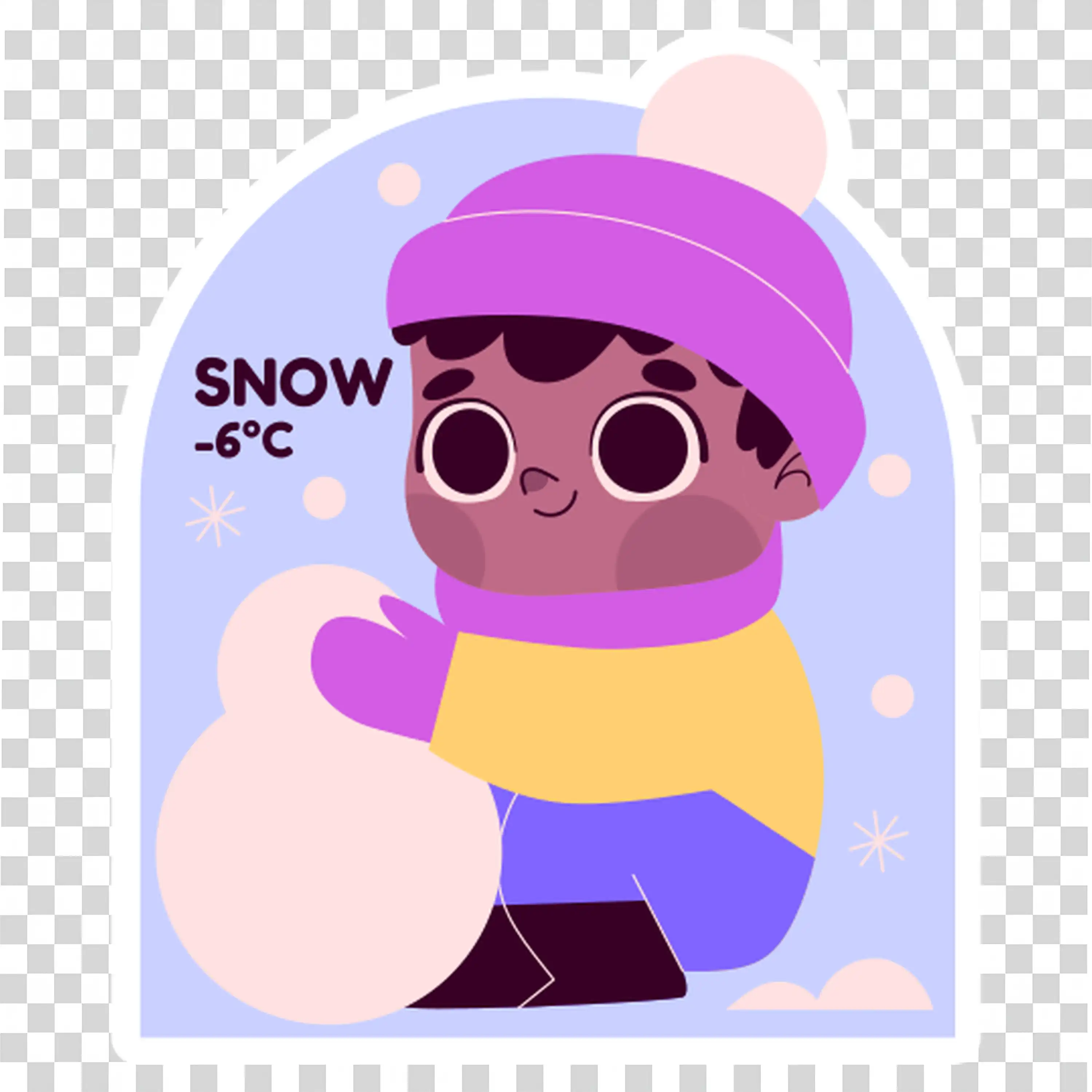 Dressed in warm winter attire with playful expression