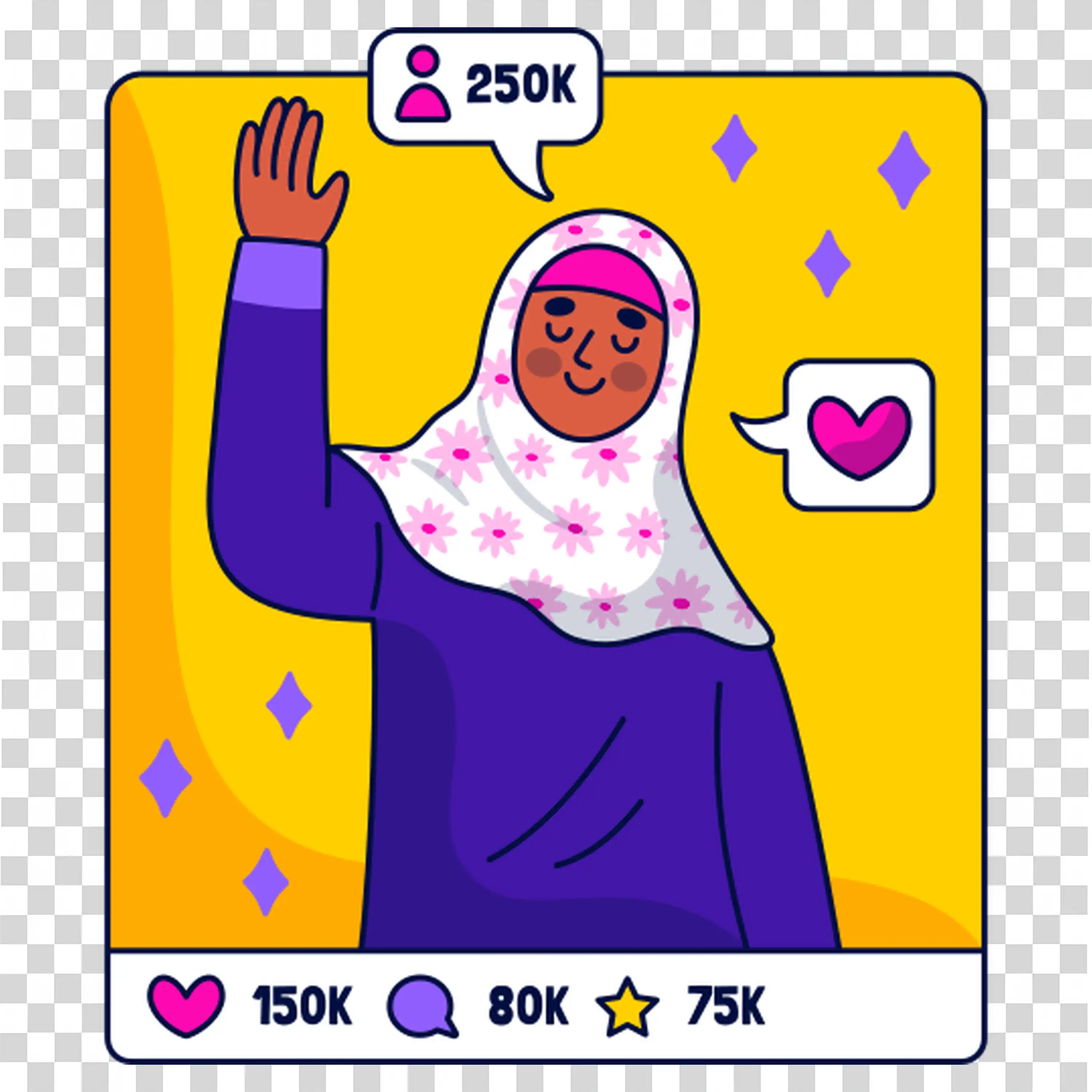 Elderly Woman Taking Selfie with Social Media Frame