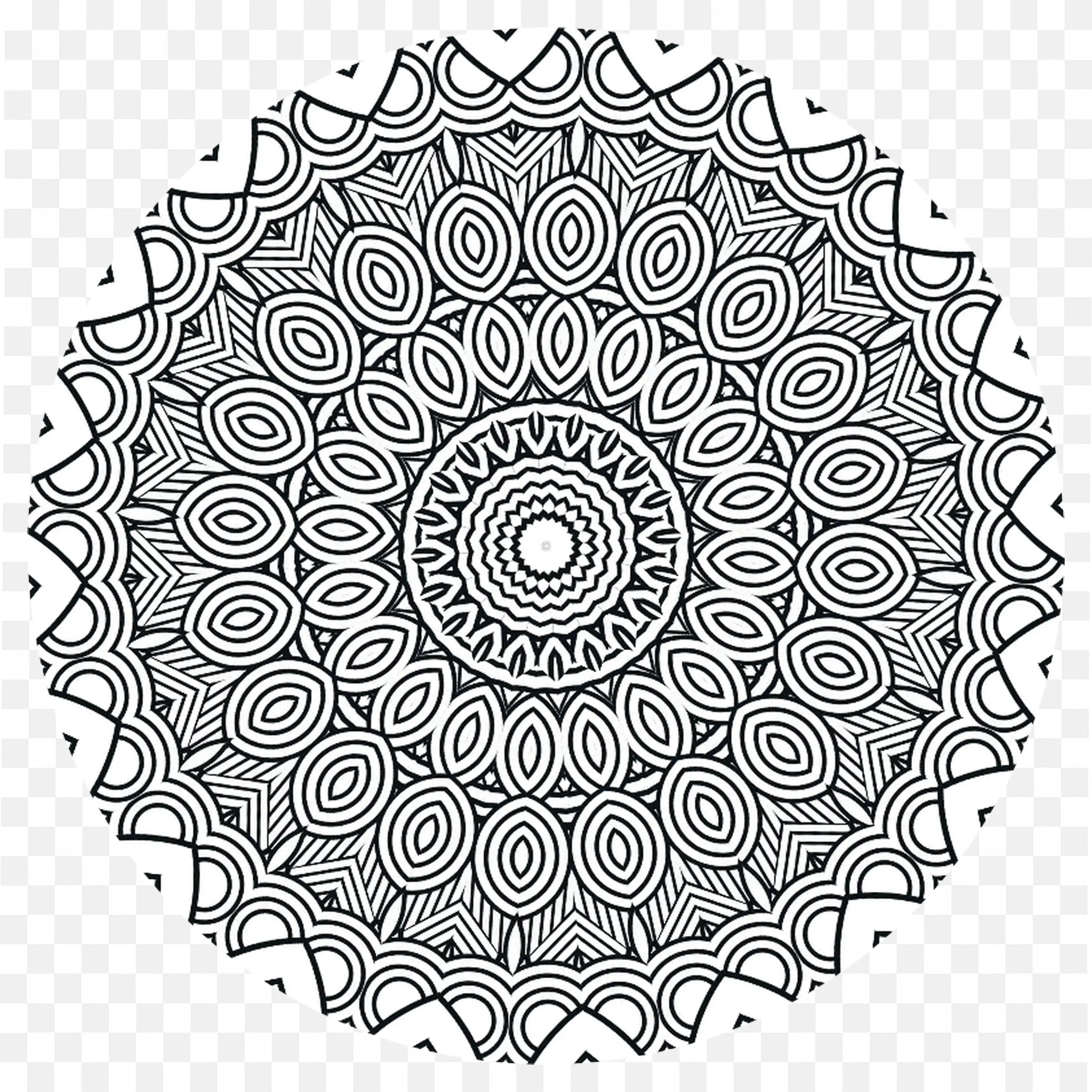 Elegant Line Art Mandala with Petals and Symmetry PNG Image