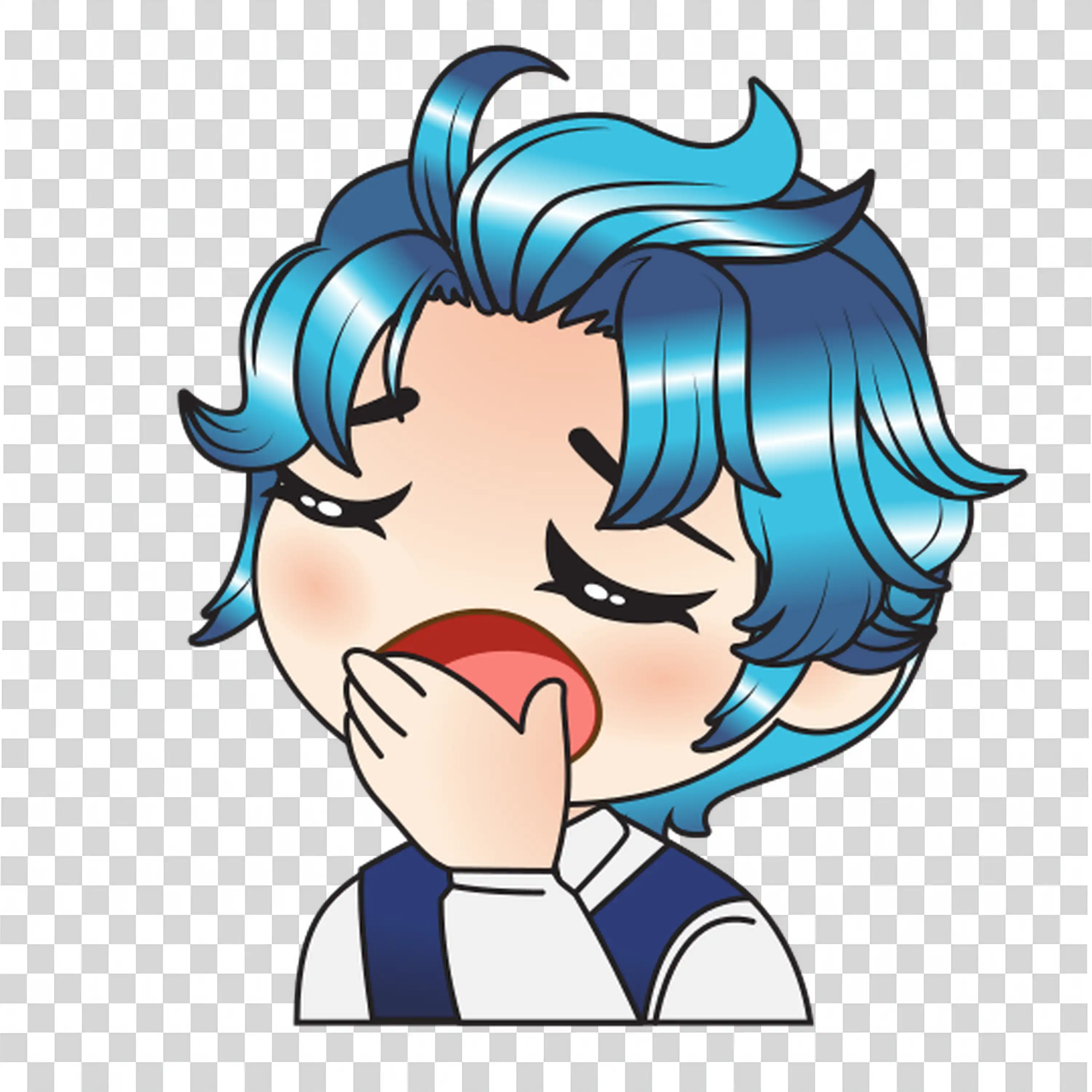 Excited Boy Cheering and Jumping with Blue Hair and Joy