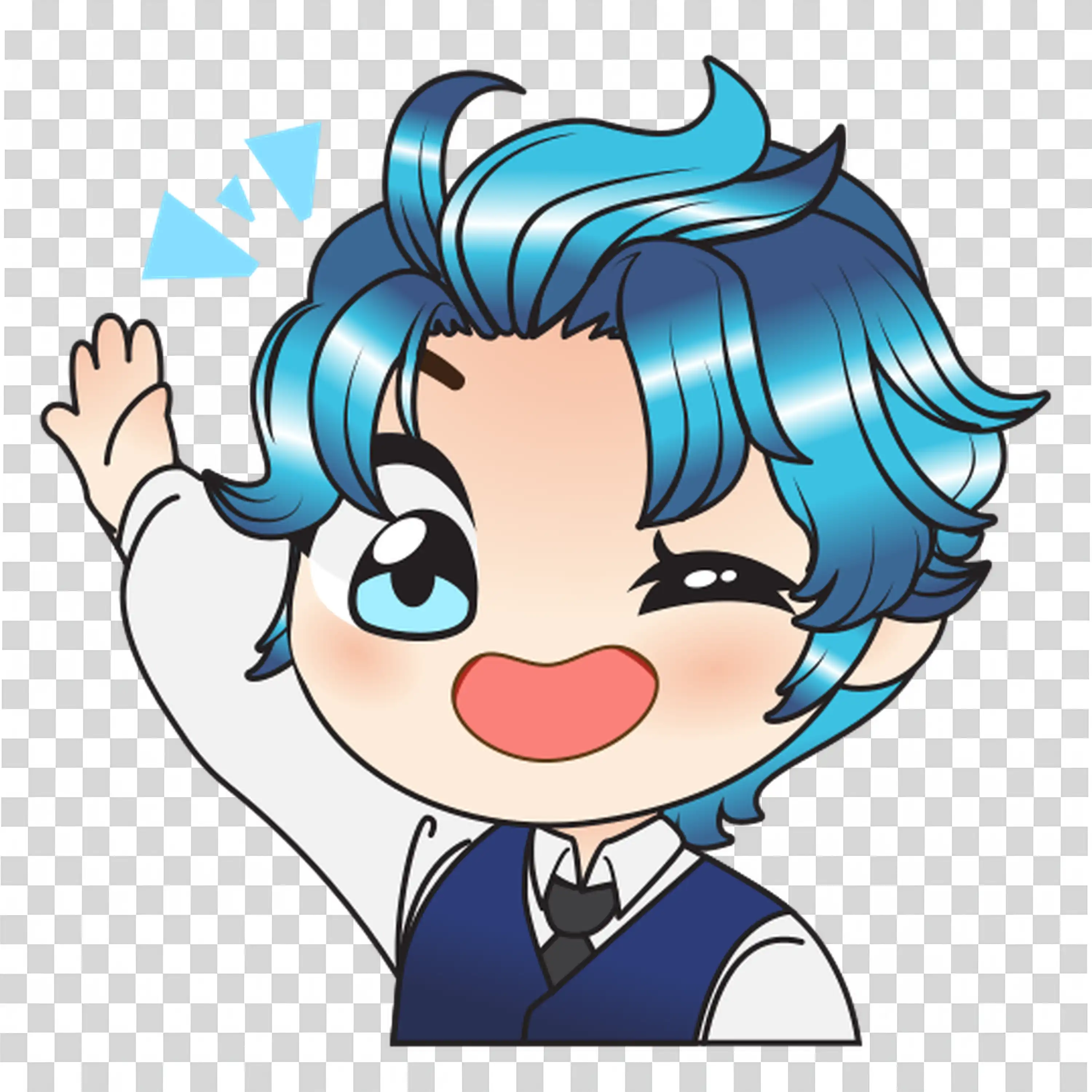 Excited boy cheering with raised fist and vibrant hair