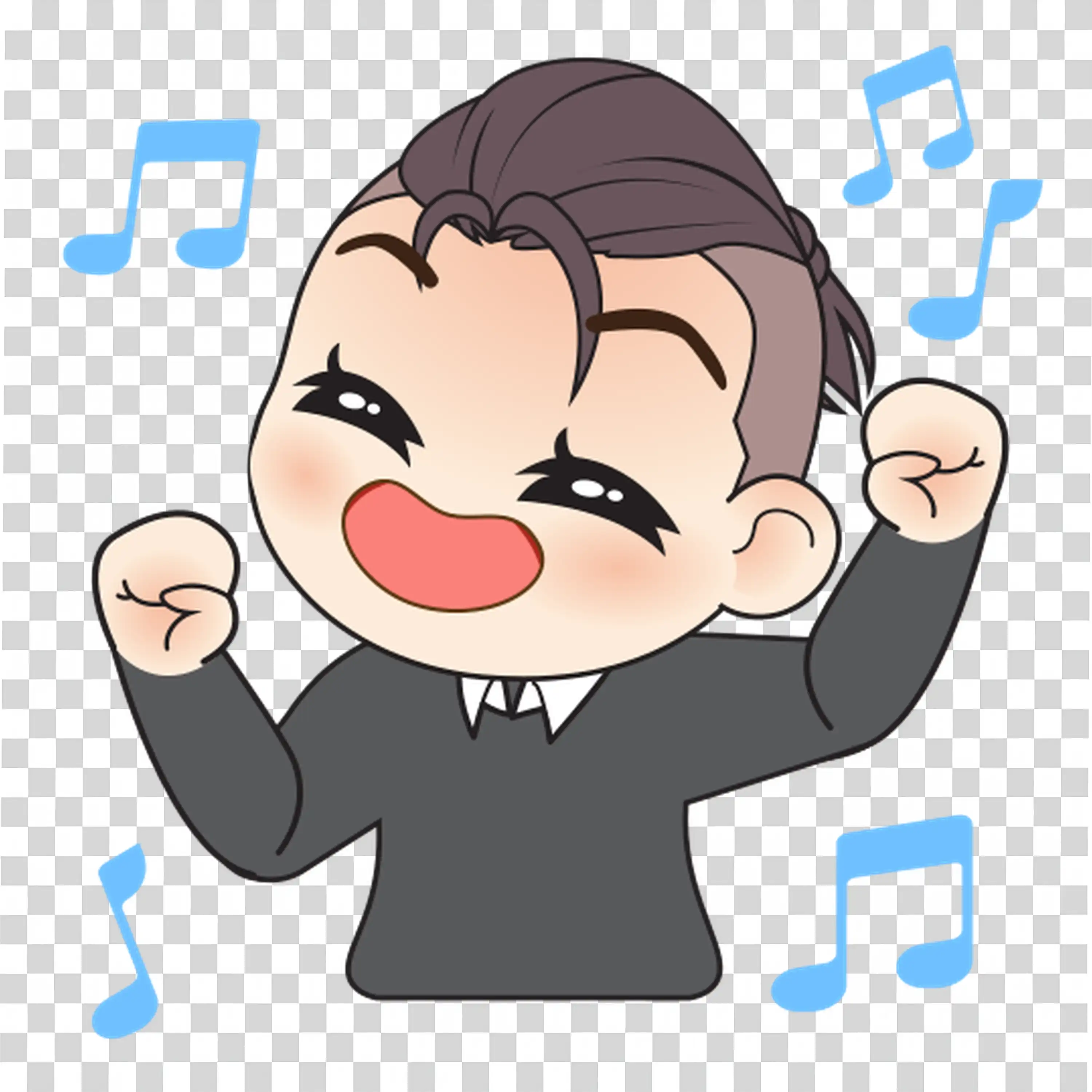 Excited Young Man Singing Loudly with Musical Notes