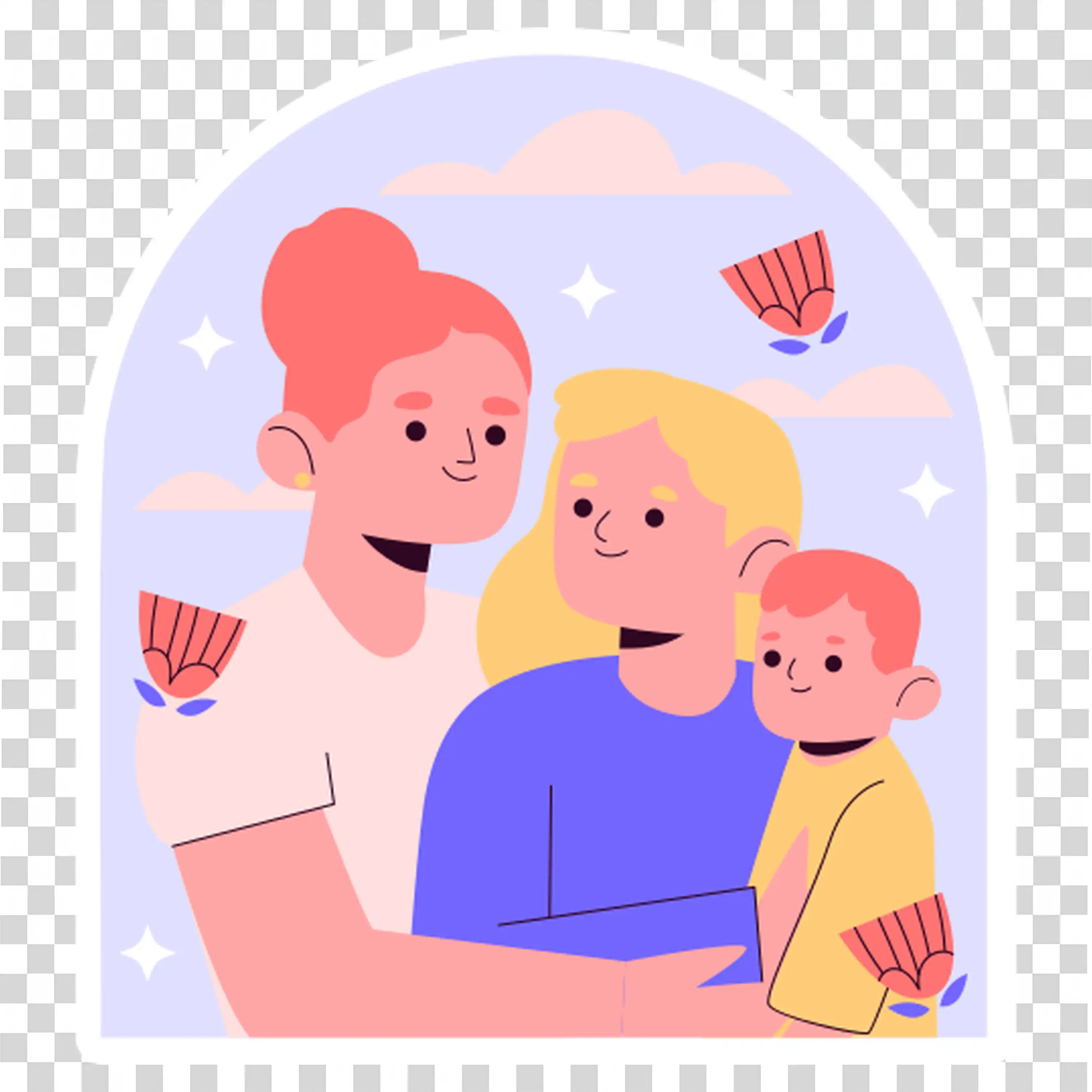 Family Group Hugging Together with Happy Expressions