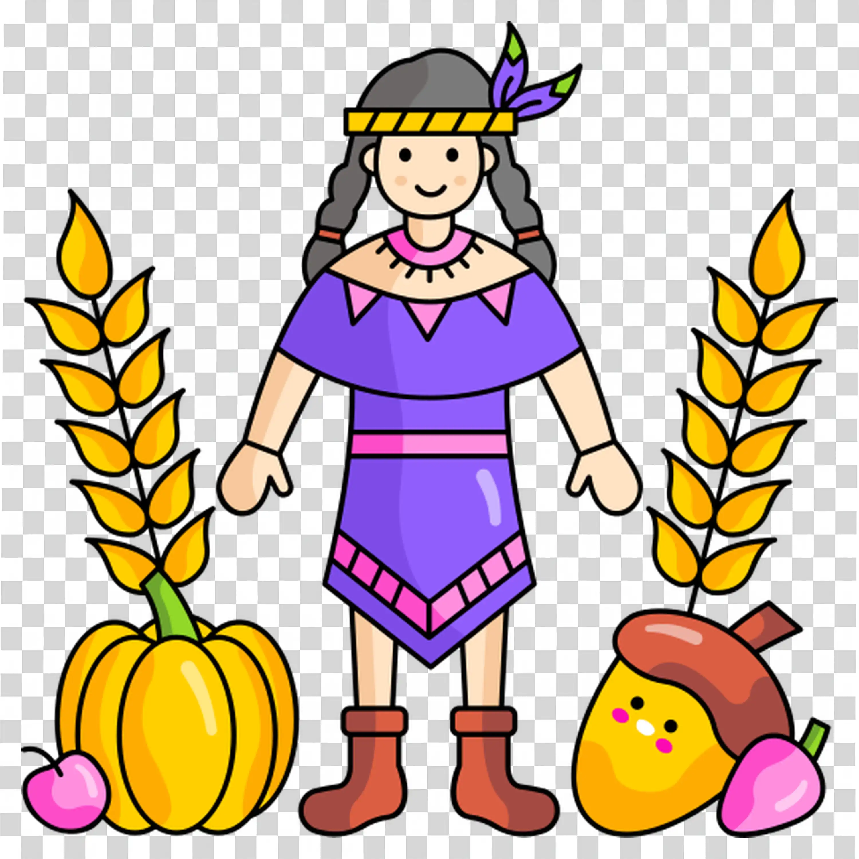 Farmer Girl Standing with Harvested Crops and Vegetables