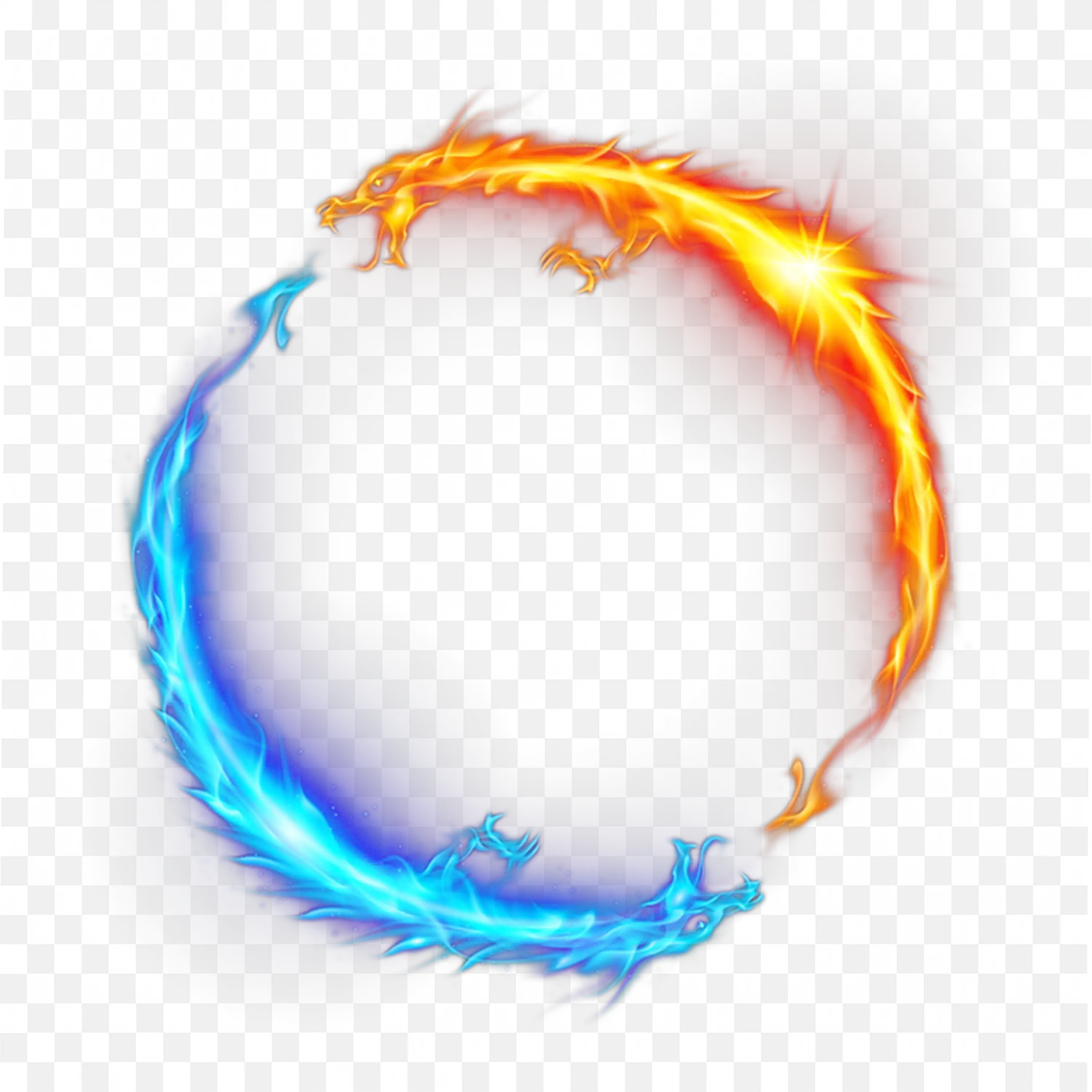 Fiery Dragon Circle with Blue and Orange Flames Clip Art PNG