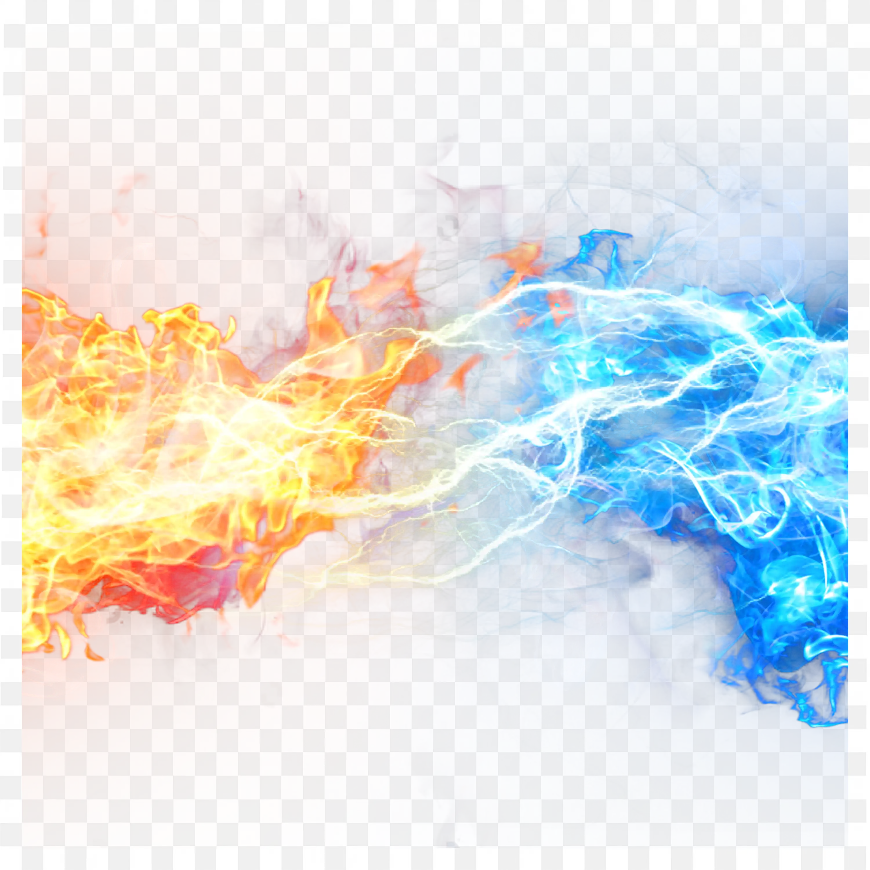 Fire and Ice Energy Clash on White Space PNG Download
