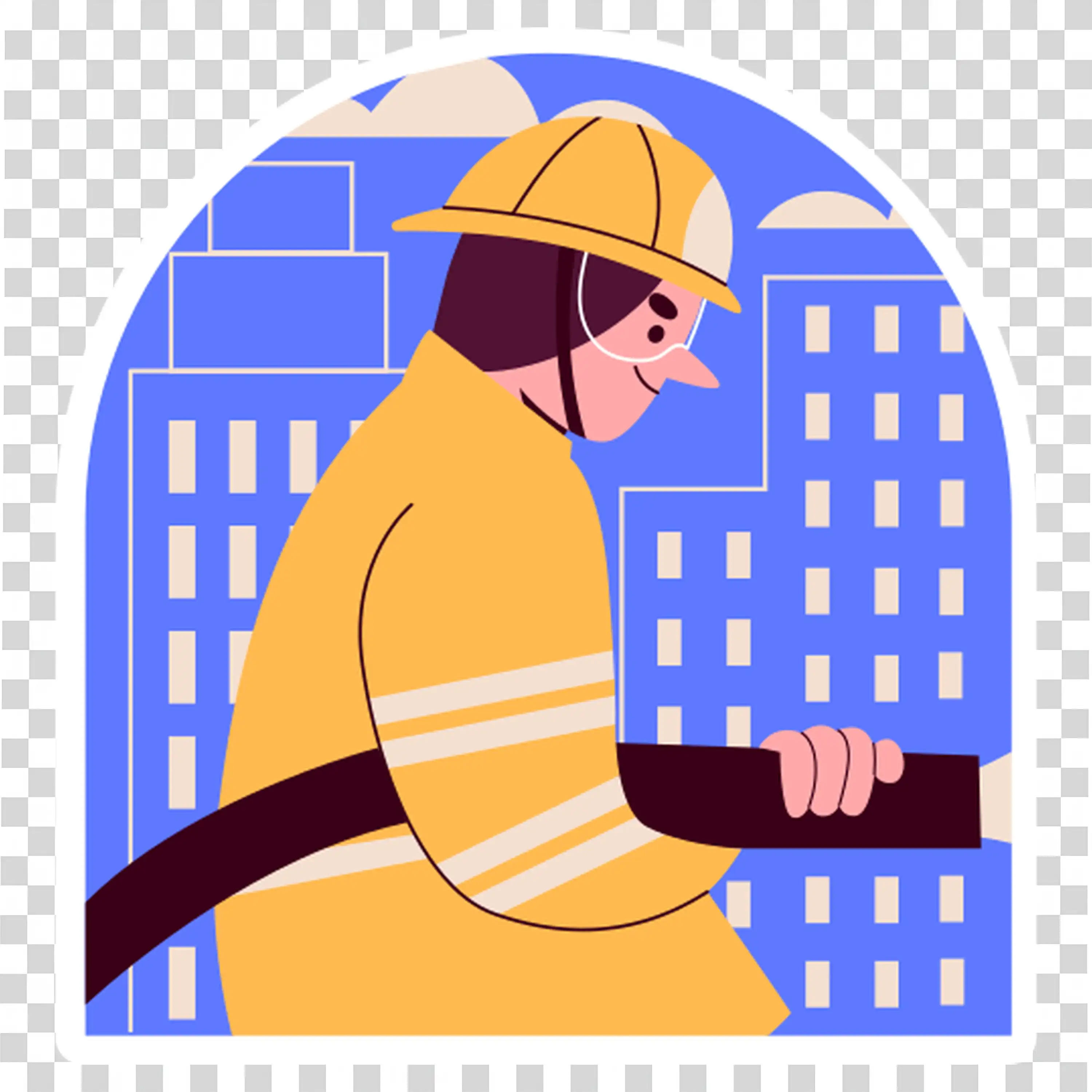 Firefighter Hero Standing Proudly Near City Buildings
