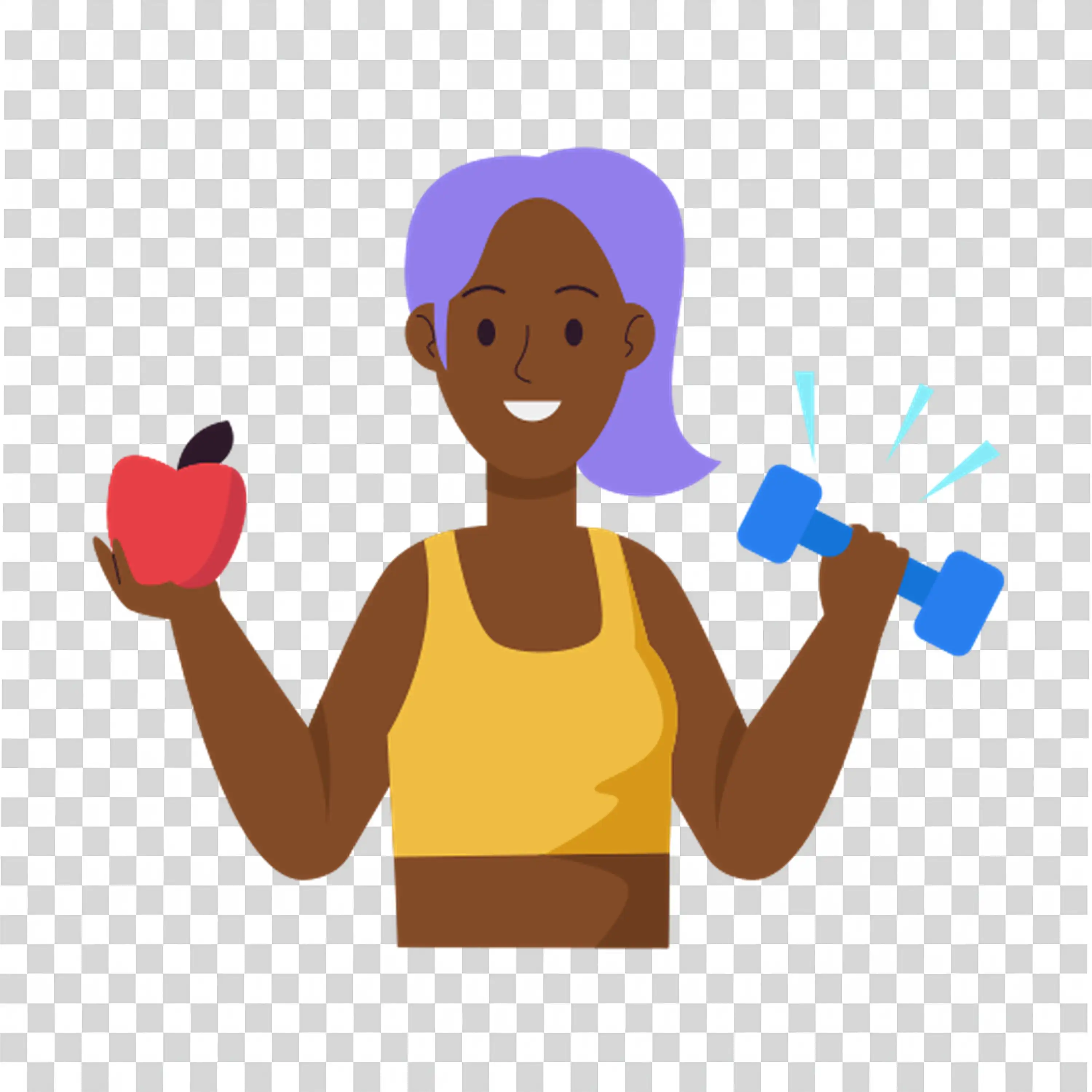 Fit woman holding apples and showing strength with smile