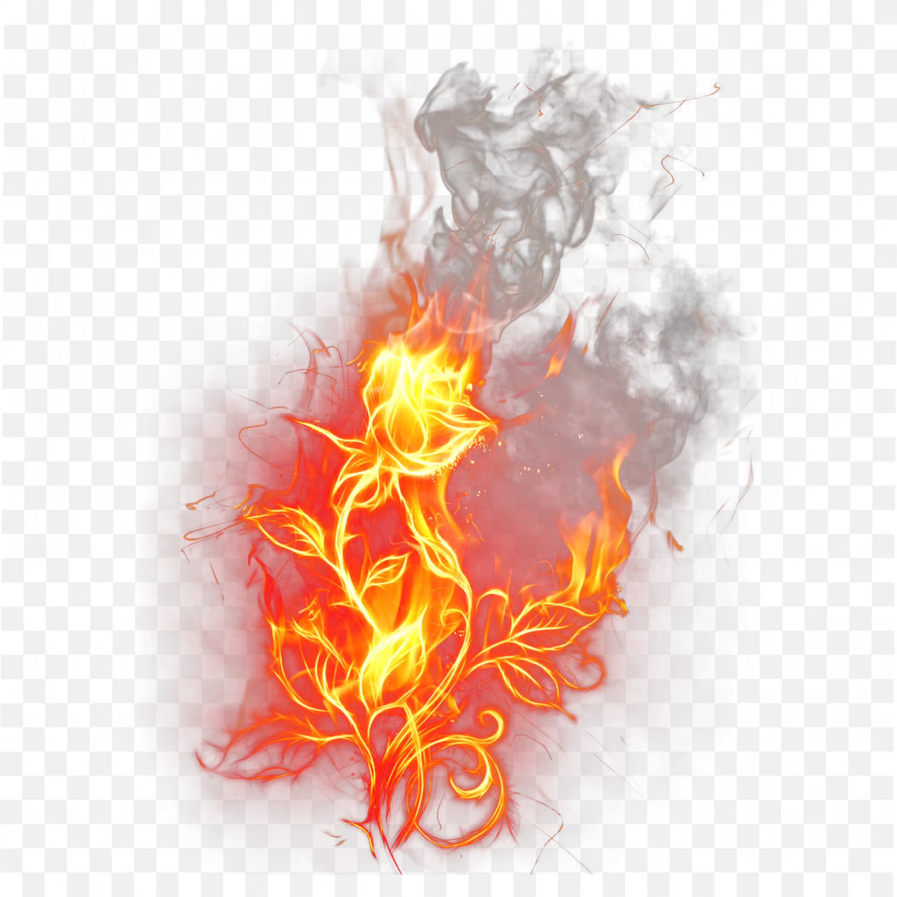 Flaming Fiery Rose Rising with Smoke and Flames Free PNG