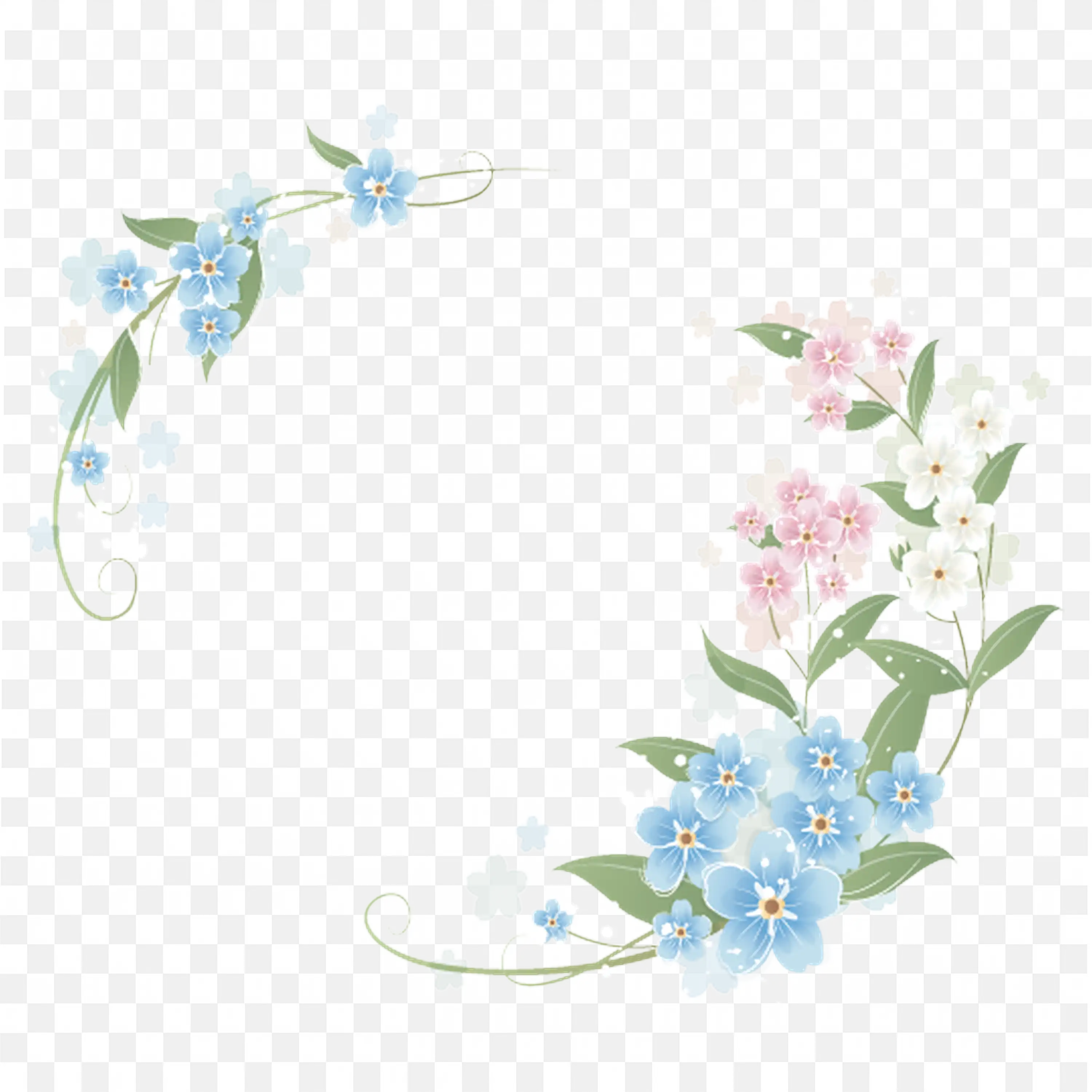 Floral Frame with Blue and Pink Flowers Free PNG Download
