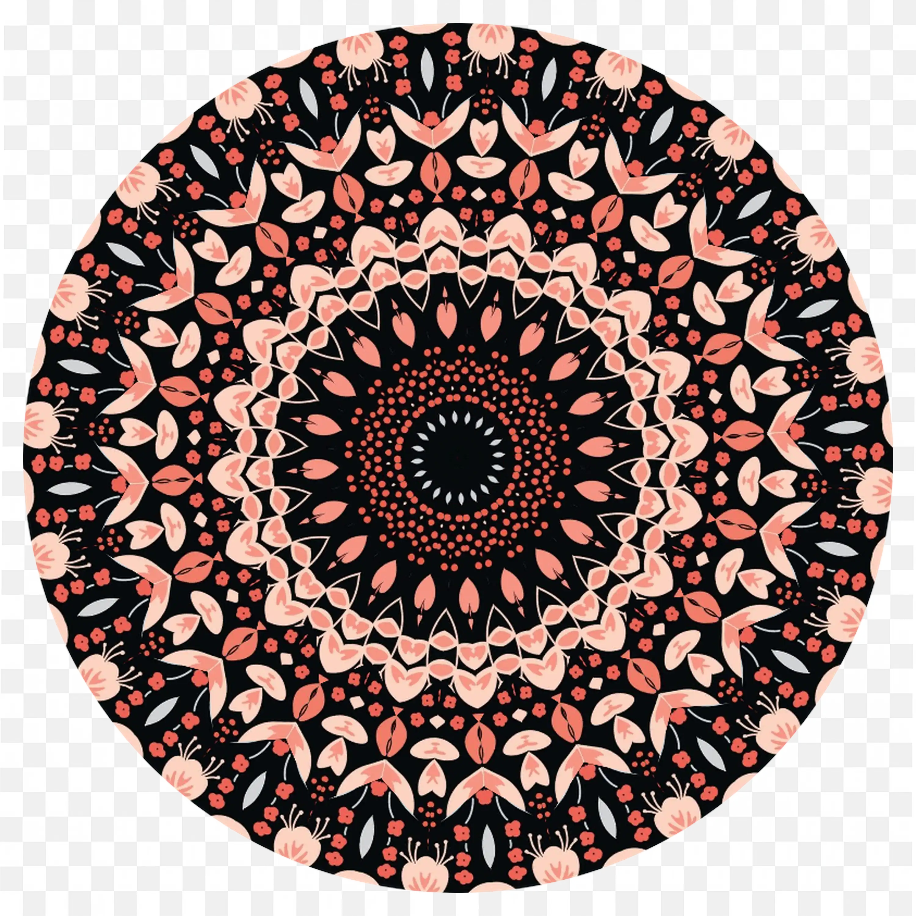Floral Mandala with Black Background and Peach Petal