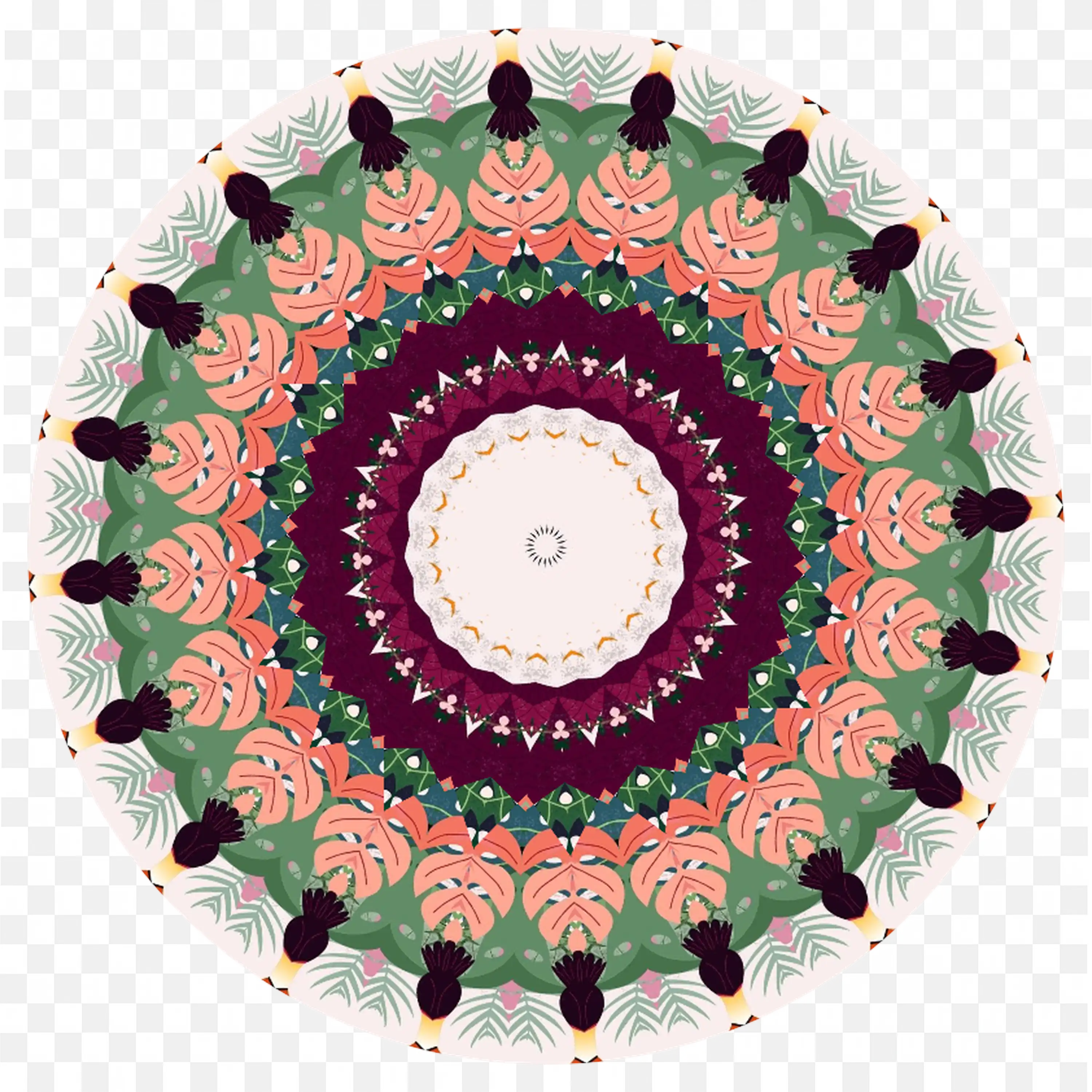 Floral Mandala Design with Tropical Leaves and Colours