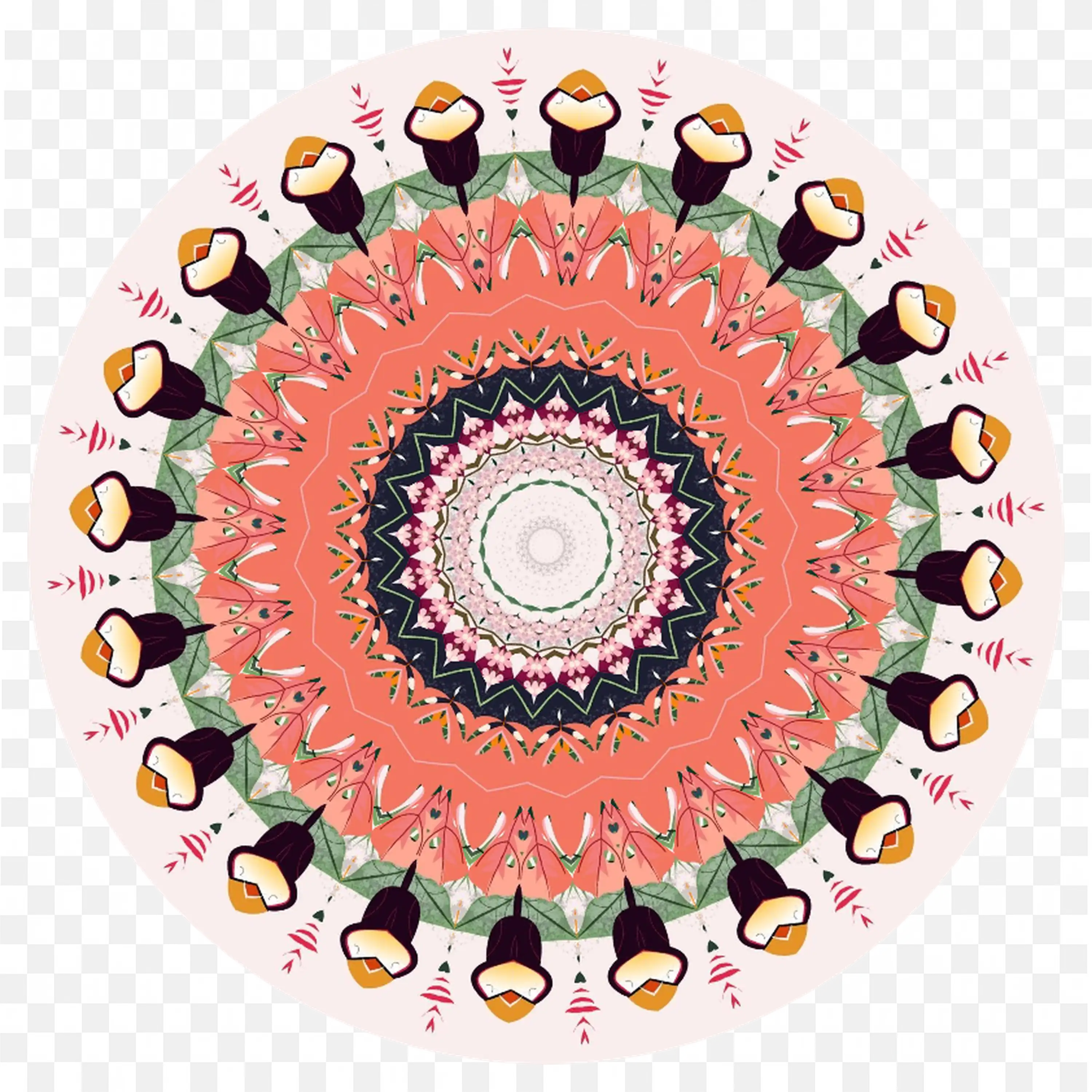 Floral Mandala with Sushi and Pastel Pink Background