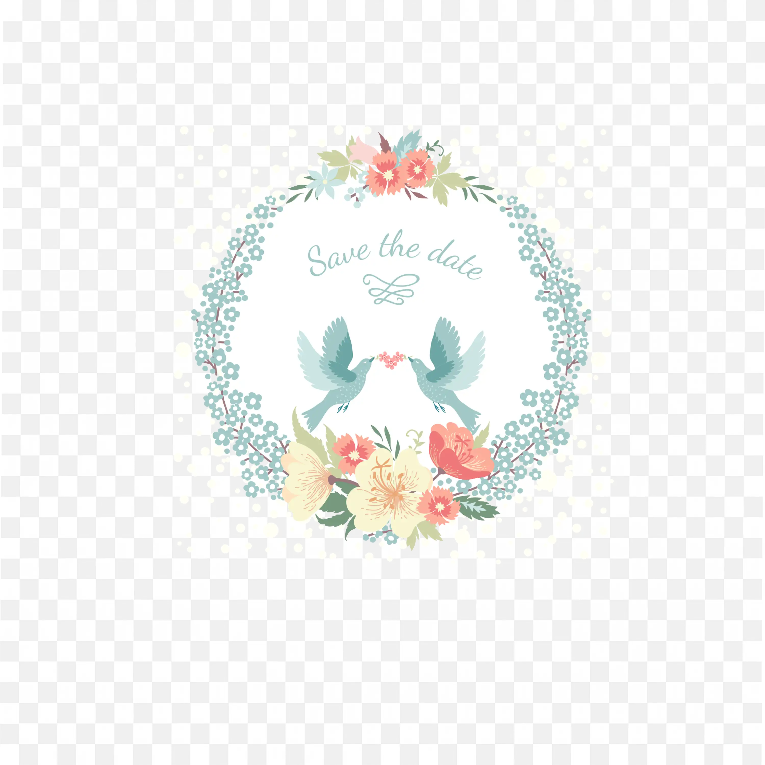 Floral Save the Date Design with Doves and Flowers PNG