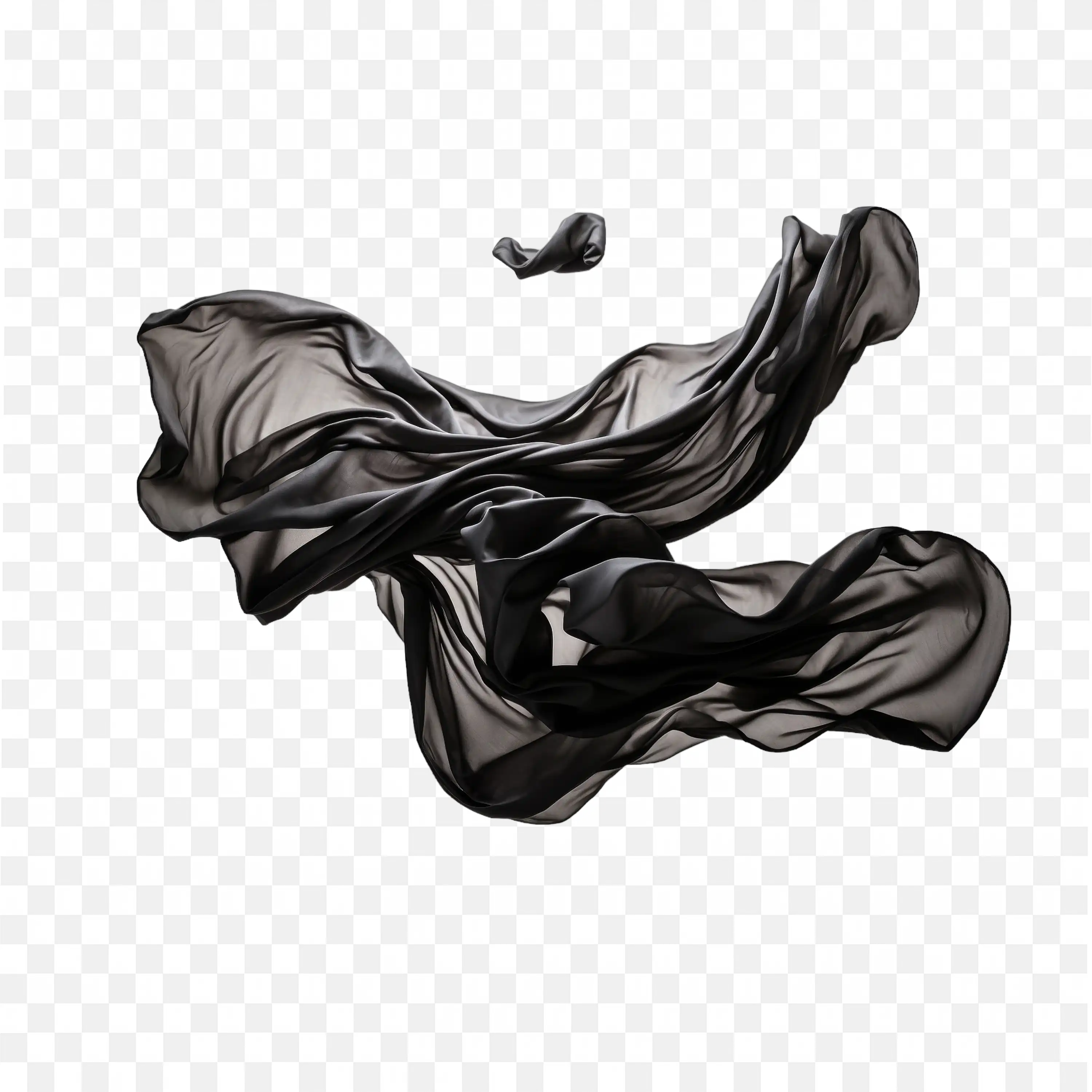 Flowing of Black Fabric in Dynamic Floating Motion PNG