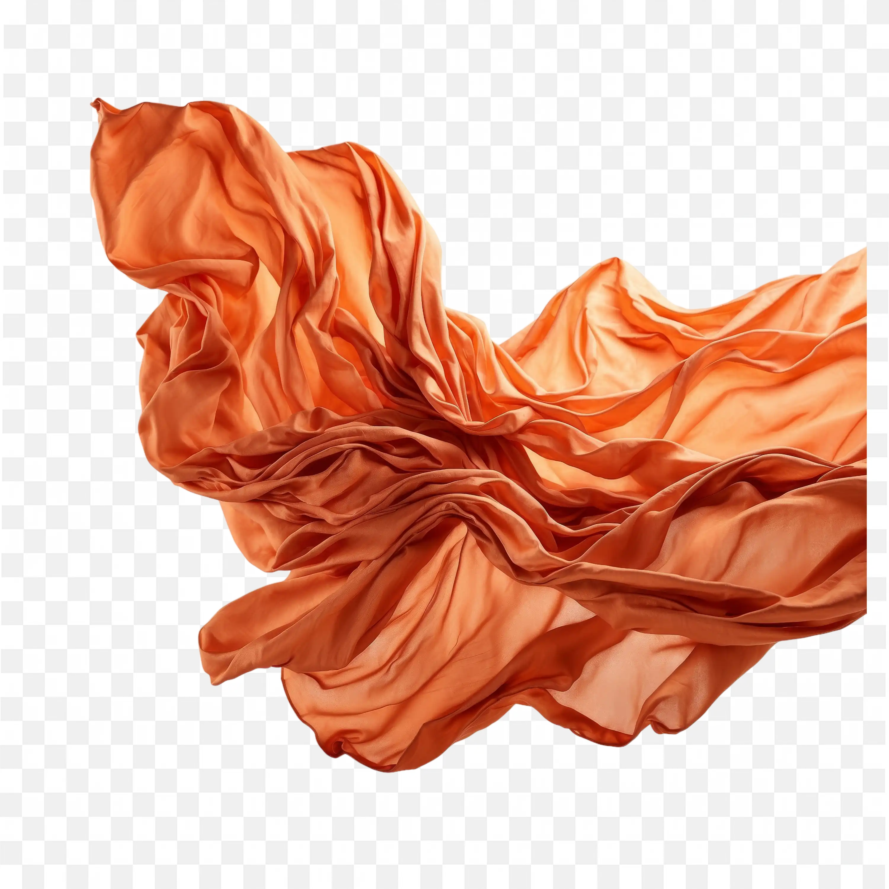 Flying Orange Fabric Cloth Frozen Mid Air in Motion PNG
