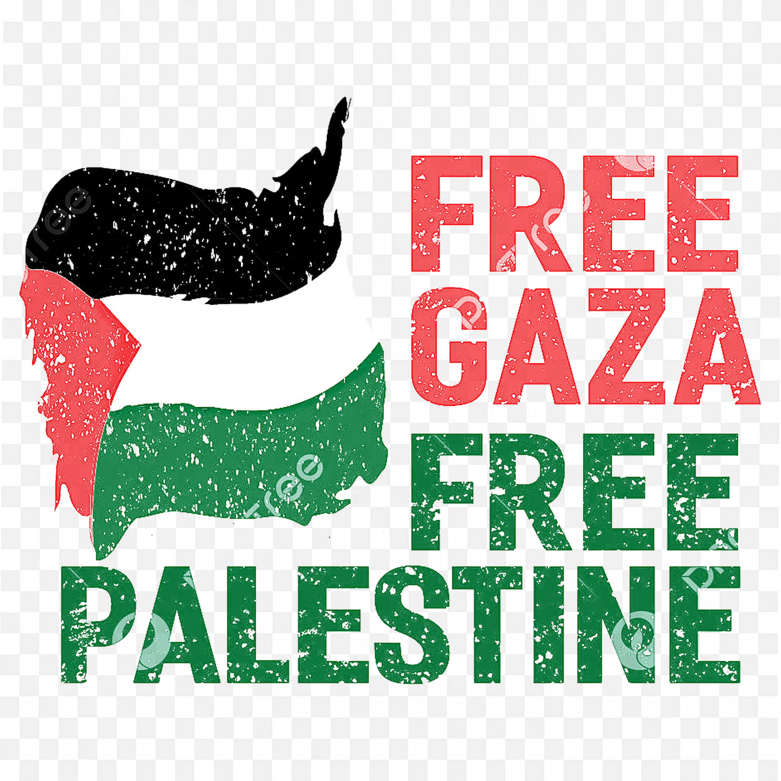 Free Gaza Free Palestine Text with Flag Clip Art PNG
