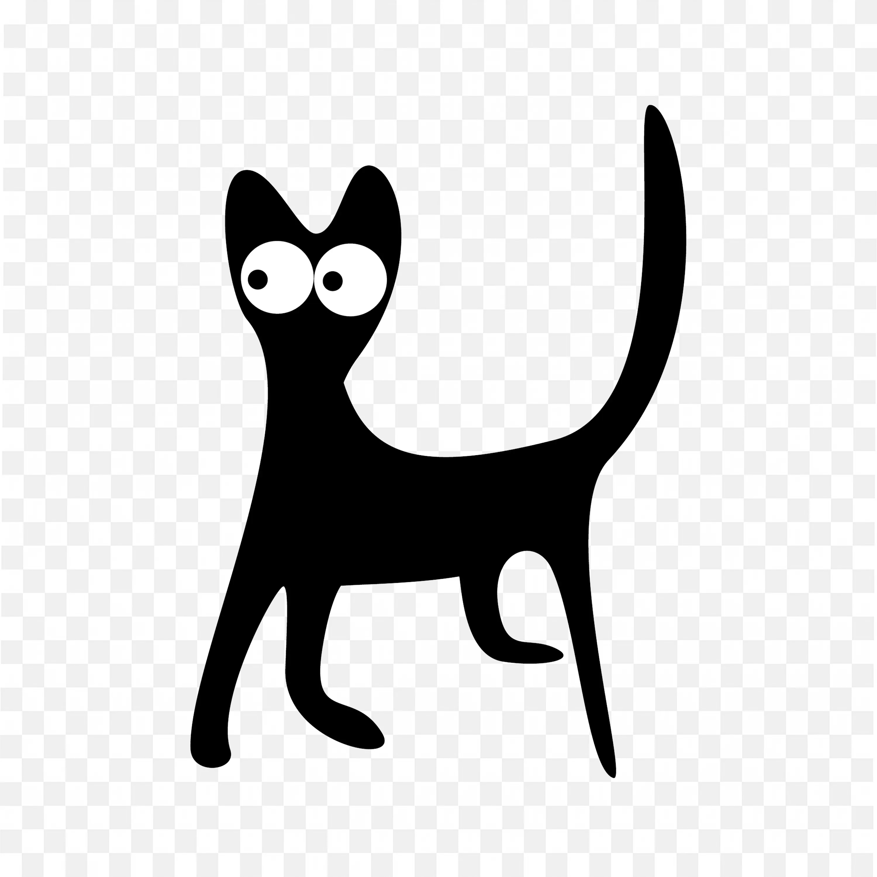 Funny Black Cat Face with Big Googly Cartoon Eyes Png Free