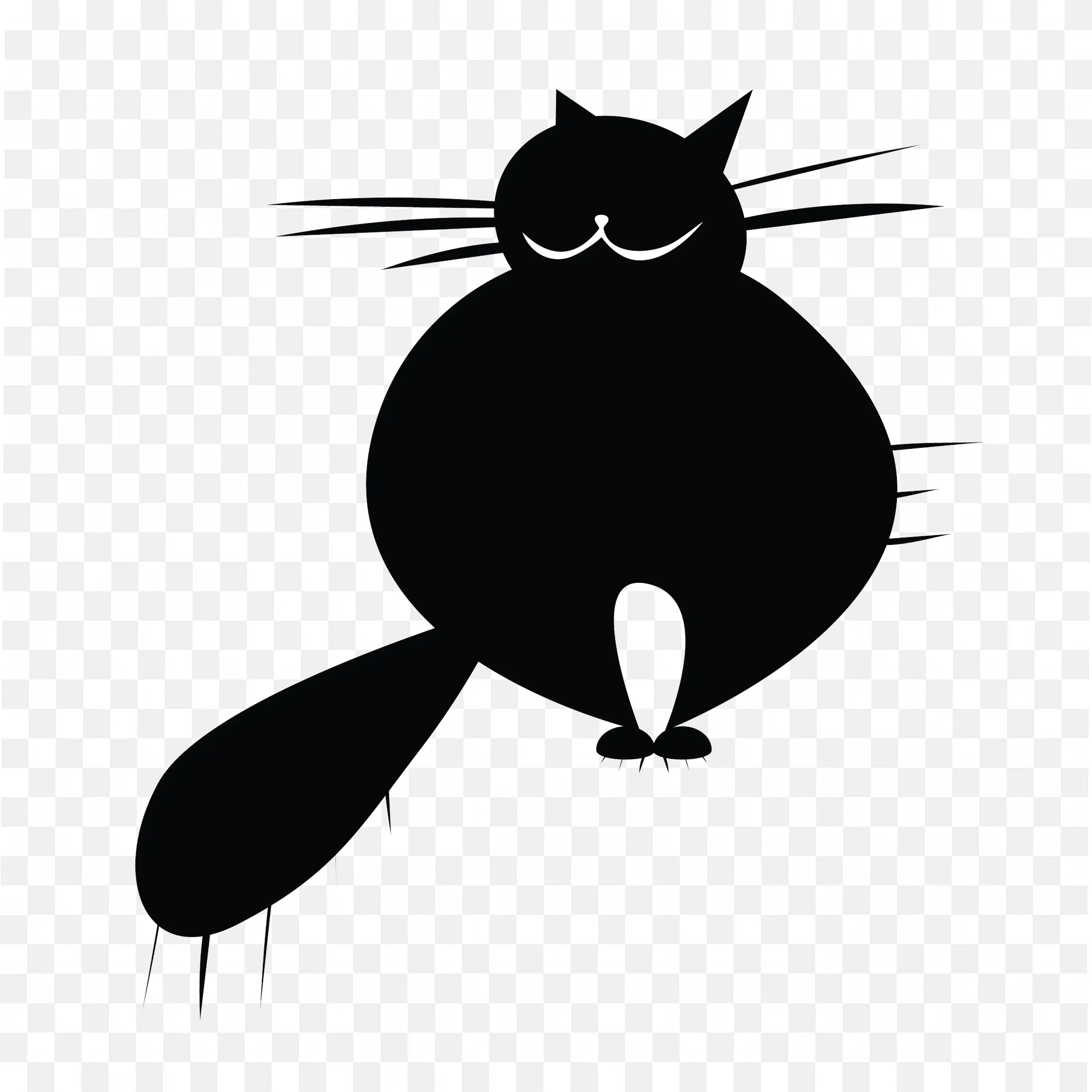 Funny Black Cat with Long Tail Sitting Free Png Images
