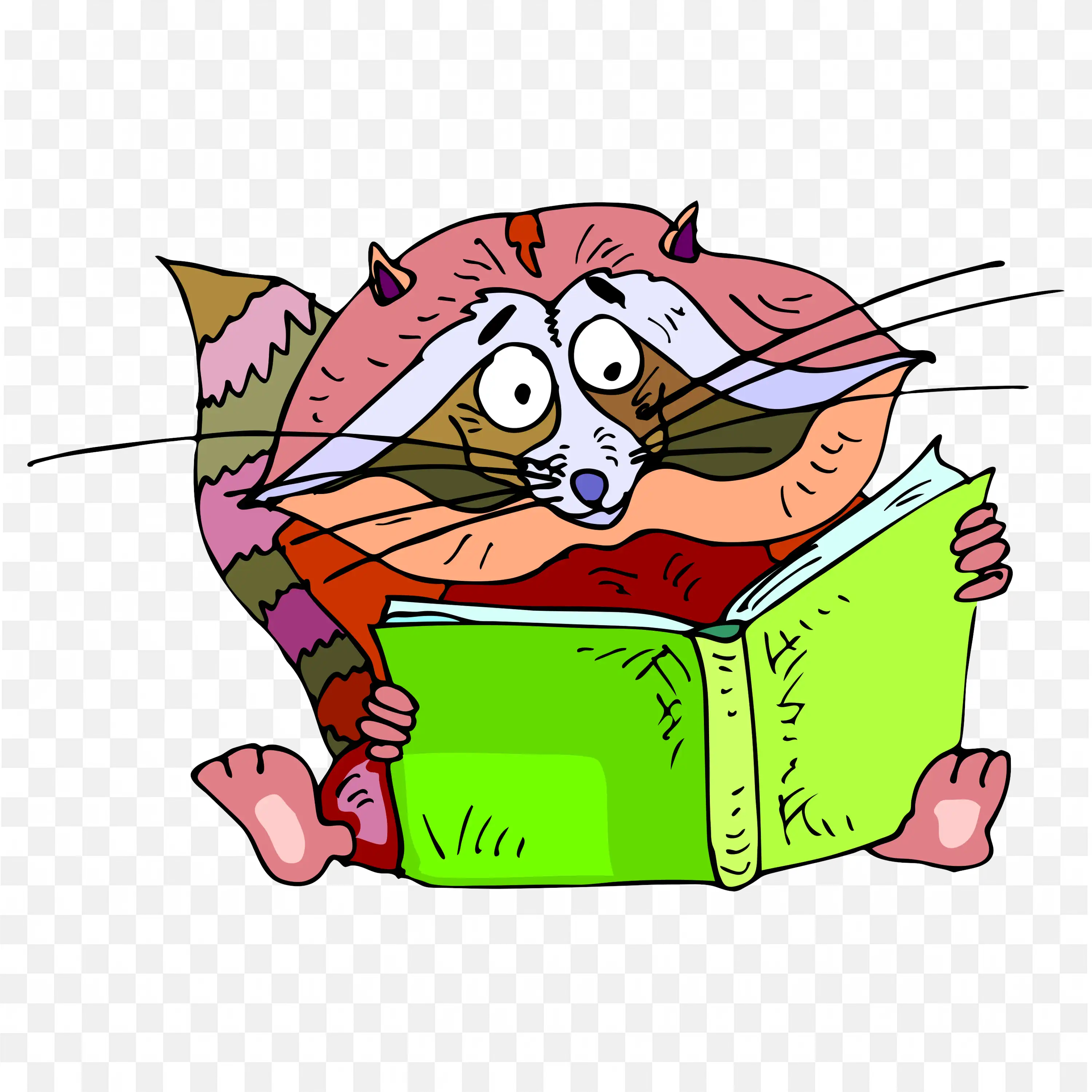 Funny Cartoon Cat Reading Book Clip Art PNG Image Download