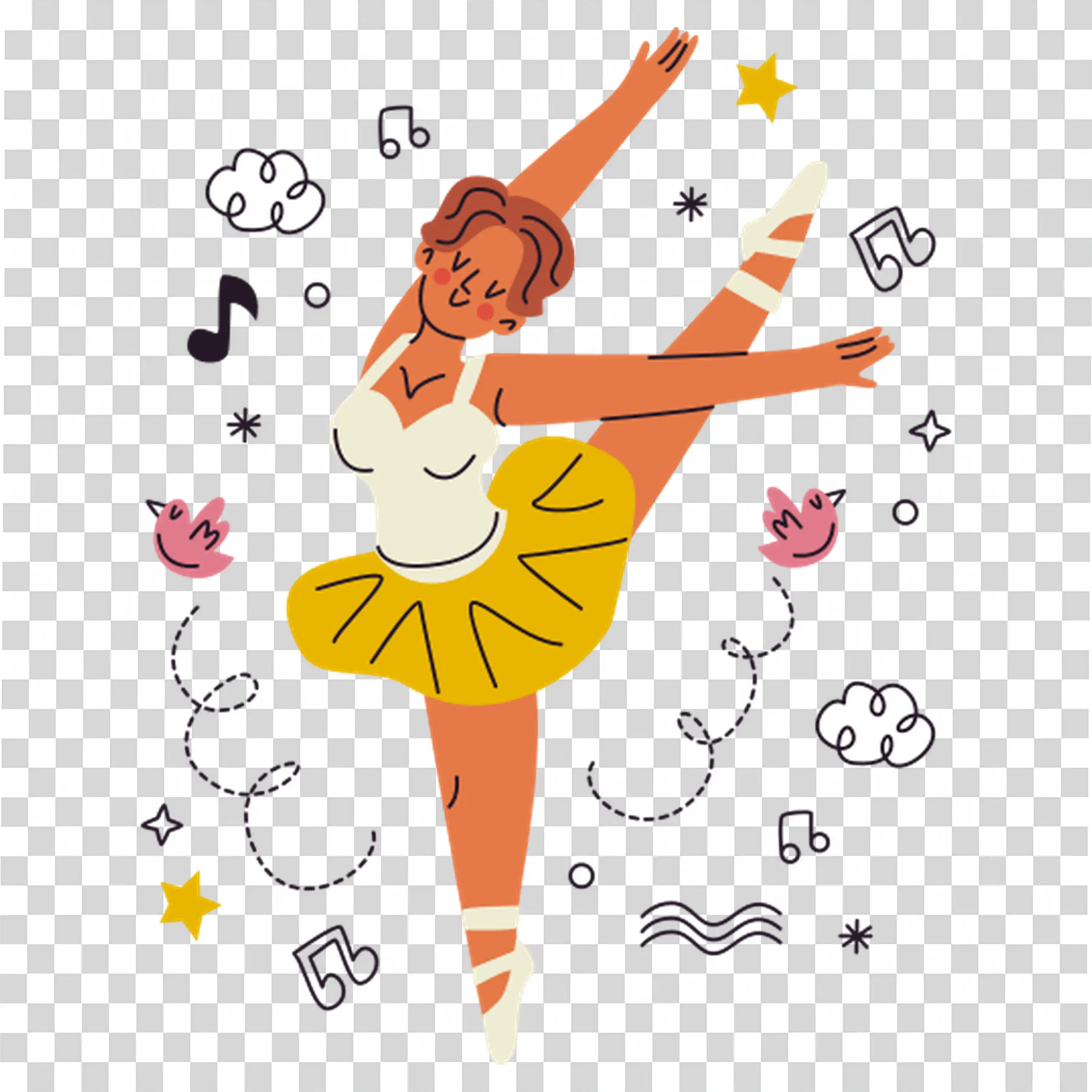 Girl dancing energetically with music notes free PNG