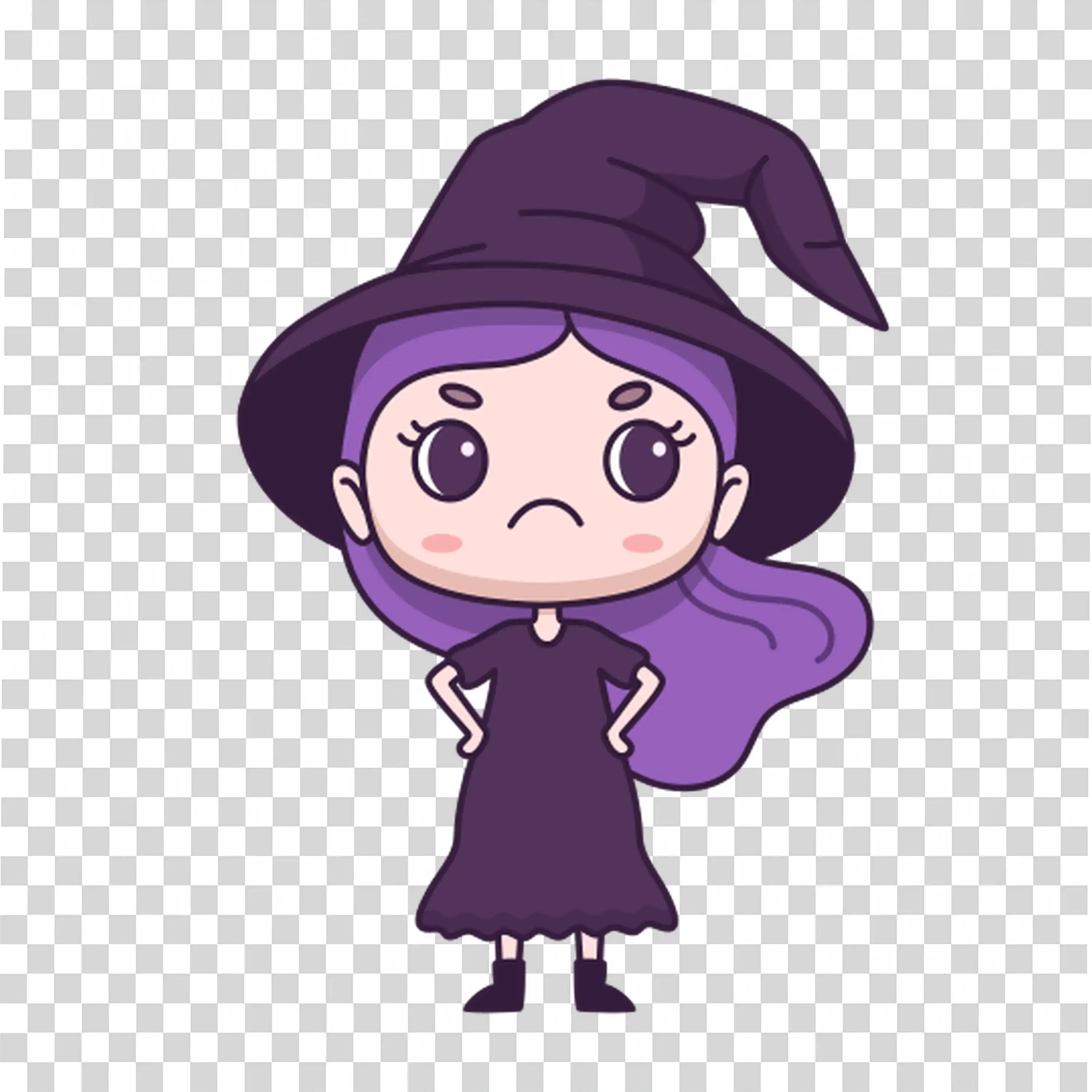 Girl dressed as a young witch in purple costume PNG