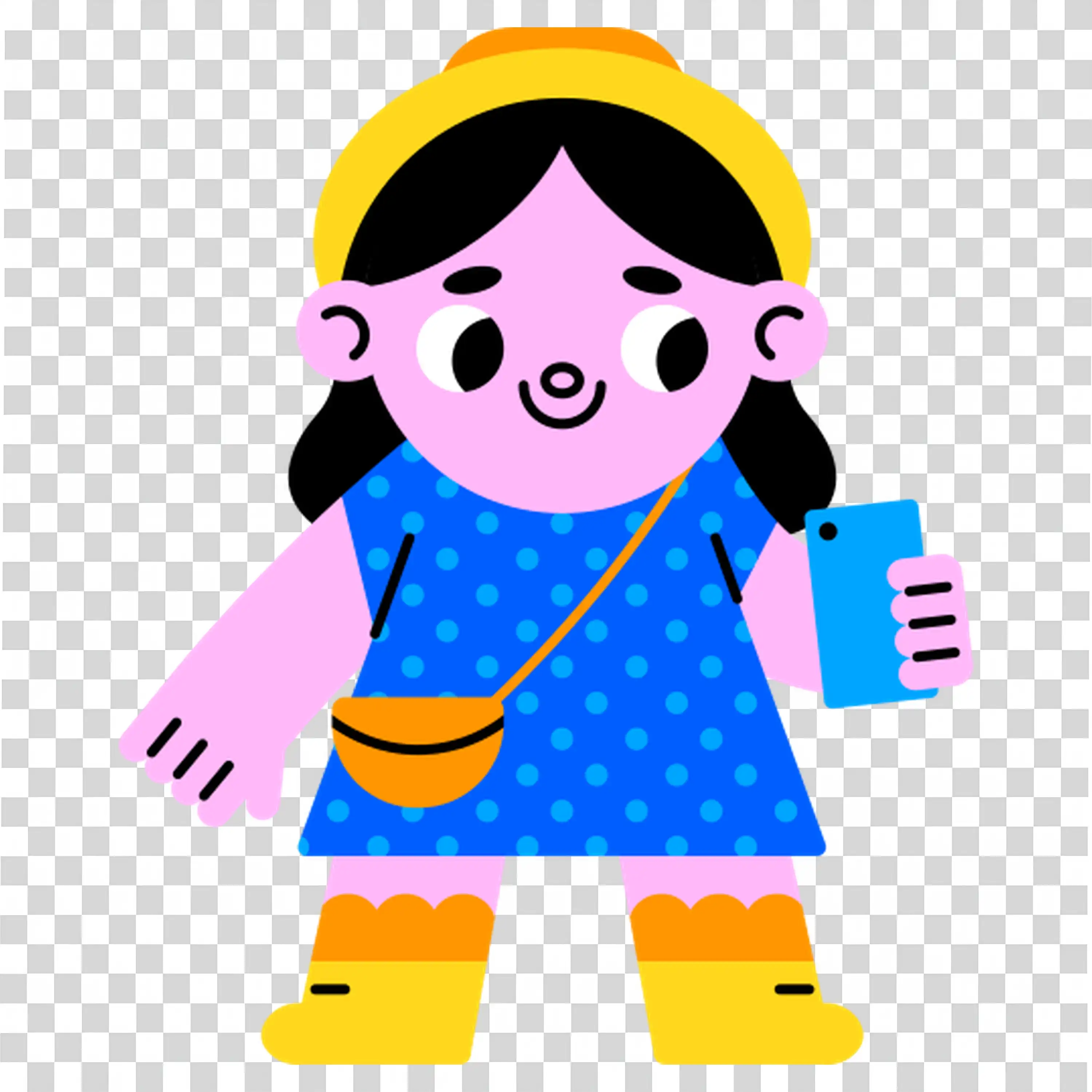 Girl holding phone and smiling at screen free PNG image